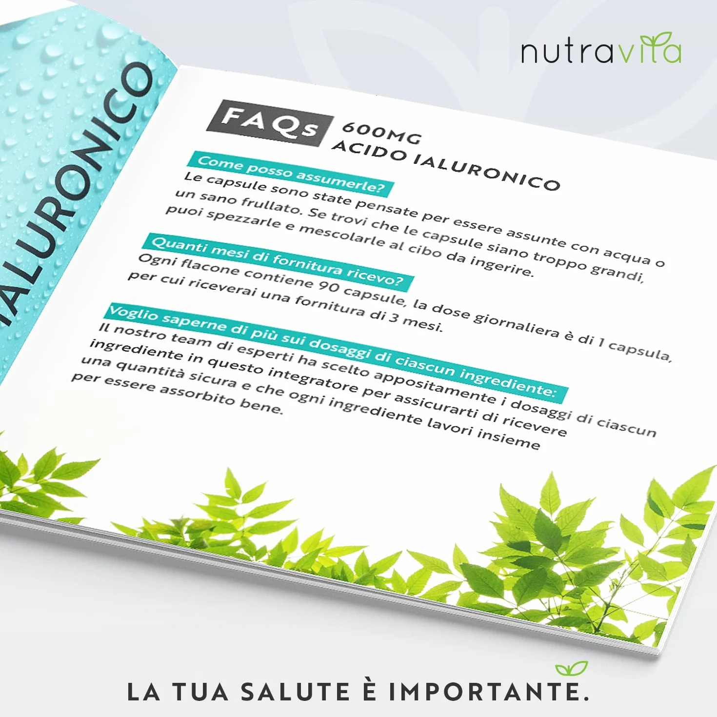 Nutravita Acido Ialuronico Capsule 600 mg 3 Mesi Alto Dosaggio 500-700KDA Senza OGM