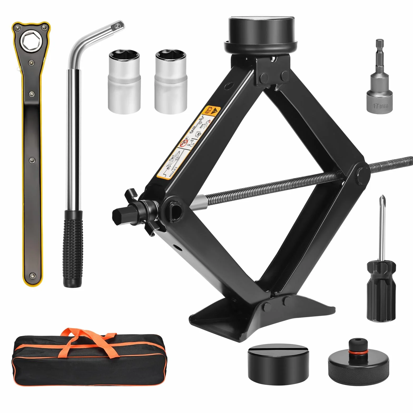 Cric a forbice 3T/3000 kg universale per auto sollevamento 10-45 cm 2 cuscinetti in gomma kit emergenza