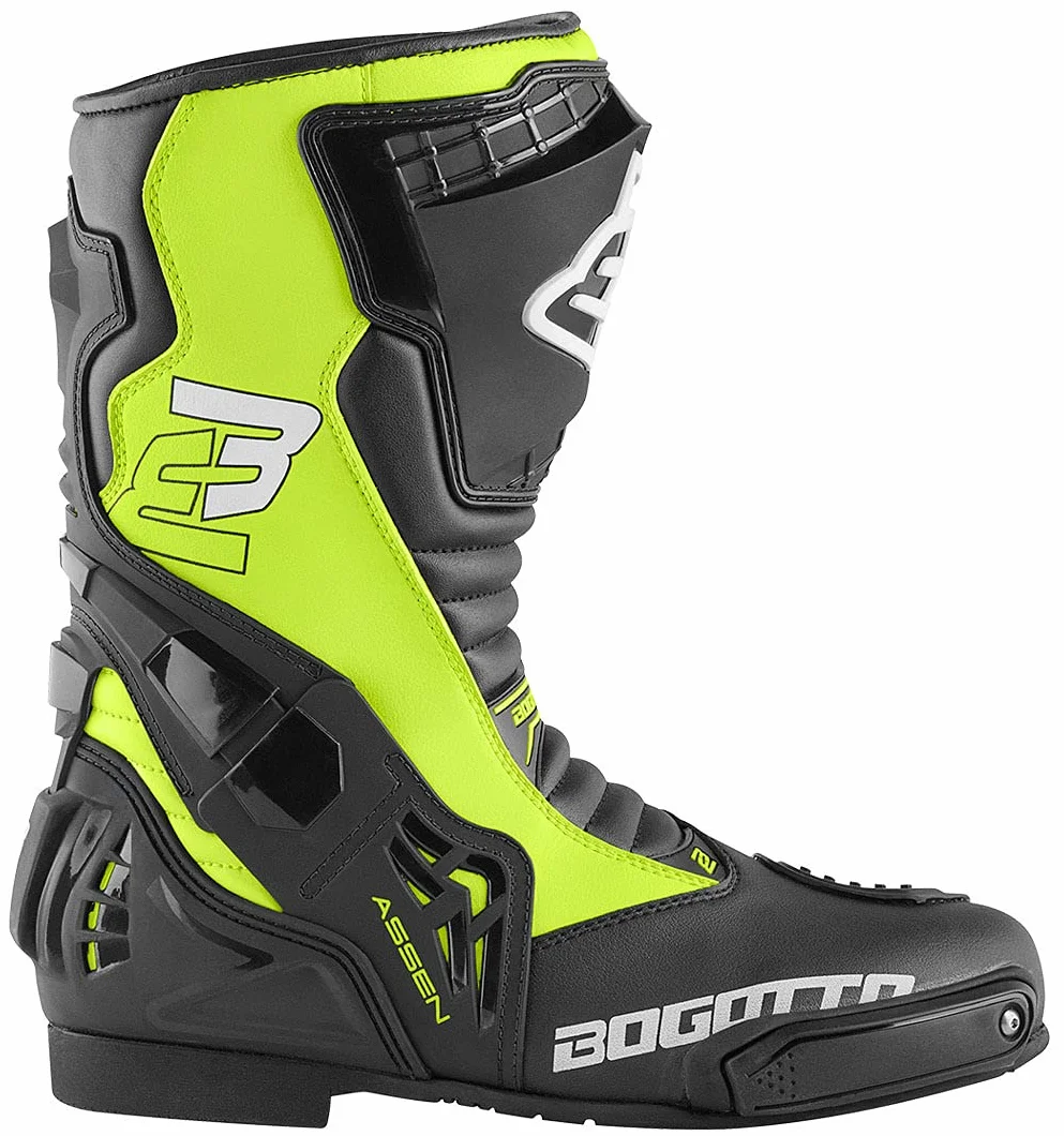 Bogotto Assen Stivali da moto, nero/giallo fluo, 46