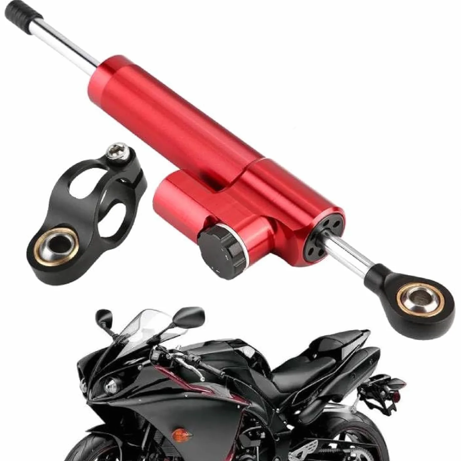 Ammortizzatore di sterzo per motociclo, Stabilizzatore universale per ammortizzatore di sterzo in lega di alluminio per moto per la maggior parte delle moto, bici da strada(rosso + nero)