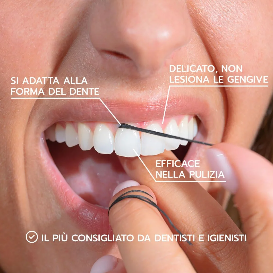 GELDIS Filo Interdentale Espandibile Nero Gusto Menta 30m Senza Plastica
