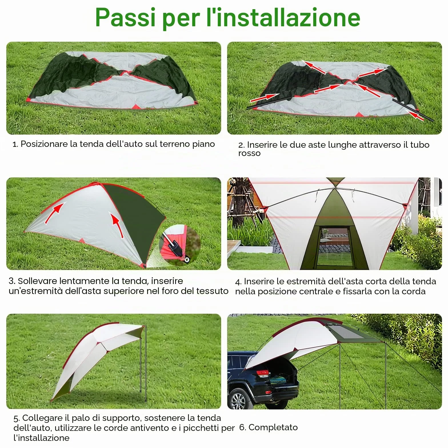 Tenda da Sole per Auto SUV Furgoni Campeggio Anti UV Impermeabile 2.4x1.9x2m