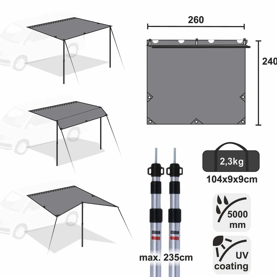 GEAR Motorhome Tarp 260x240 Tenda da Sole Impermeabile 5000mm per Camper