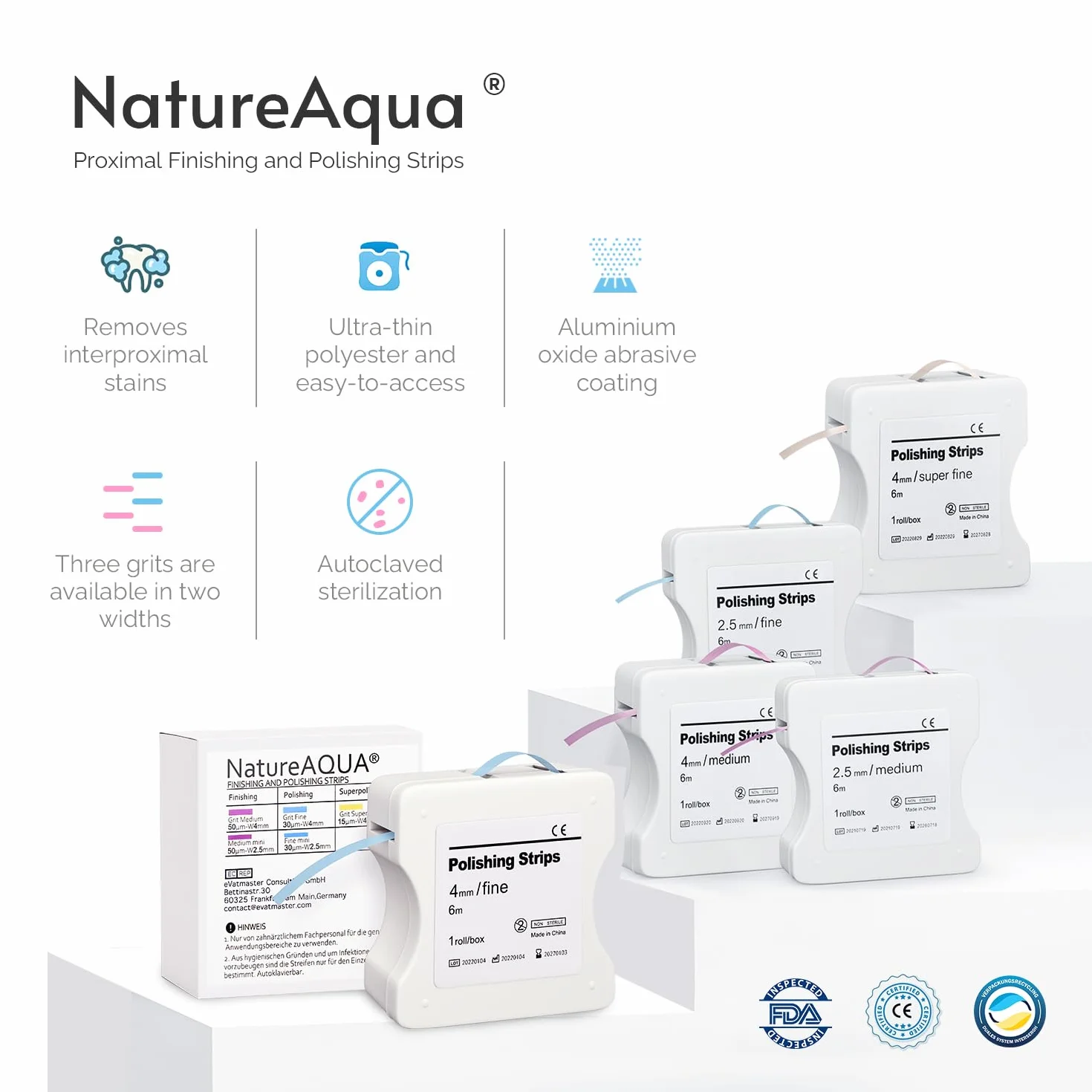 NatureAqua Carta abrasiva per denti strisce lucidatura dentale ultra-fine 4 mm 6M/rotolo