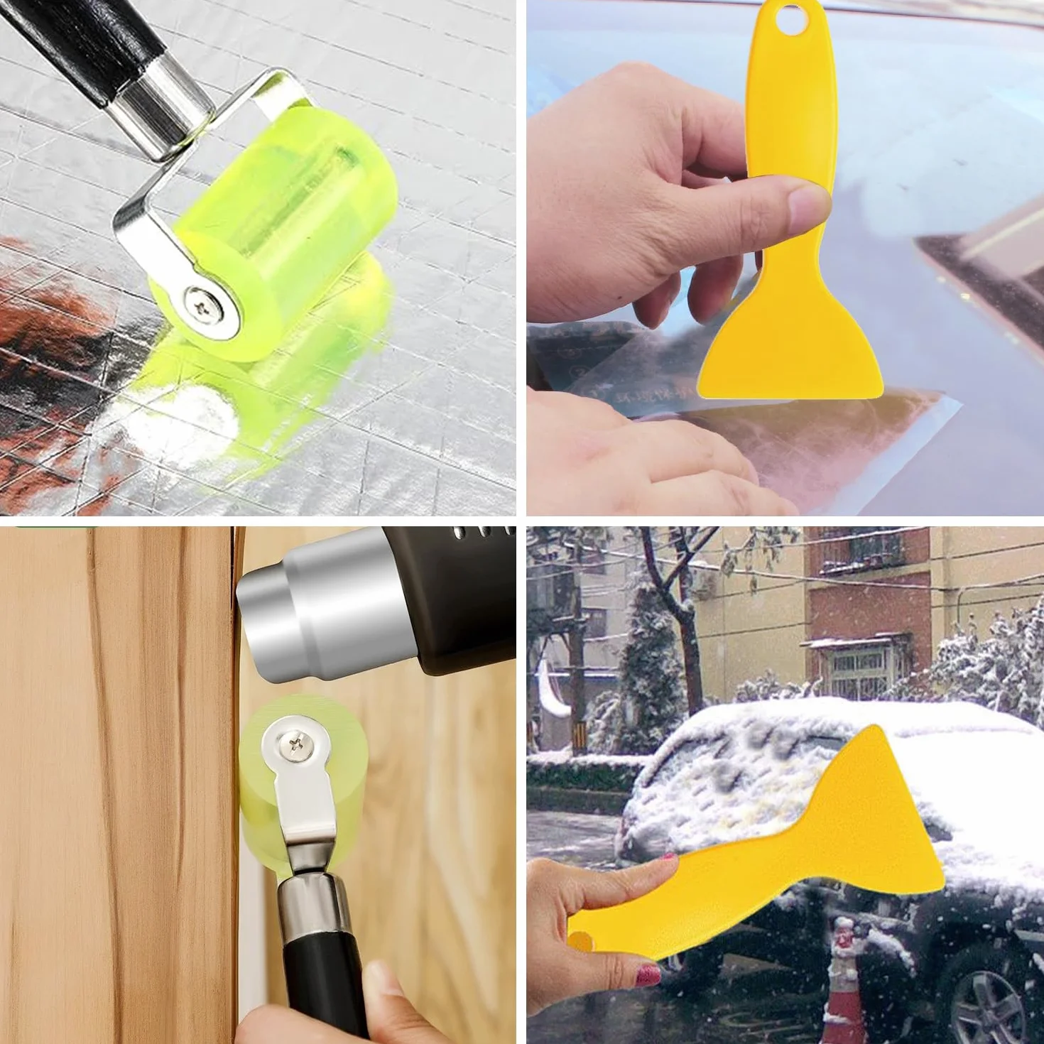Rullo di spinta, 2 pezzi, rullo di gomma con 2 spatole di pellicola, strumento di protezione acustica, rullo di pressione per auto, rullo di tenuta in gomma, resistente al calore, per sigillatura e