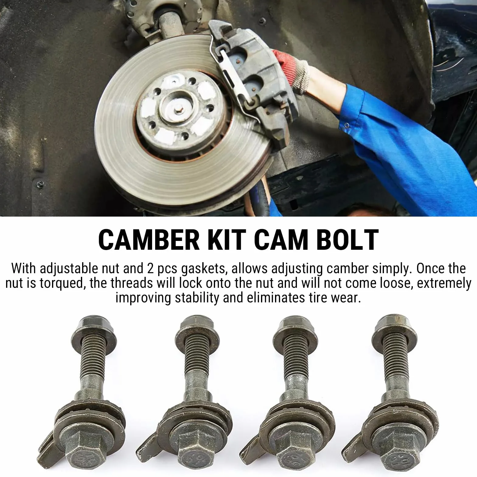 Bullone Camber 4 Pezzi 14mm Curvatura Bulloni a Camma per Veicoli Allineamento Regolabile Kit