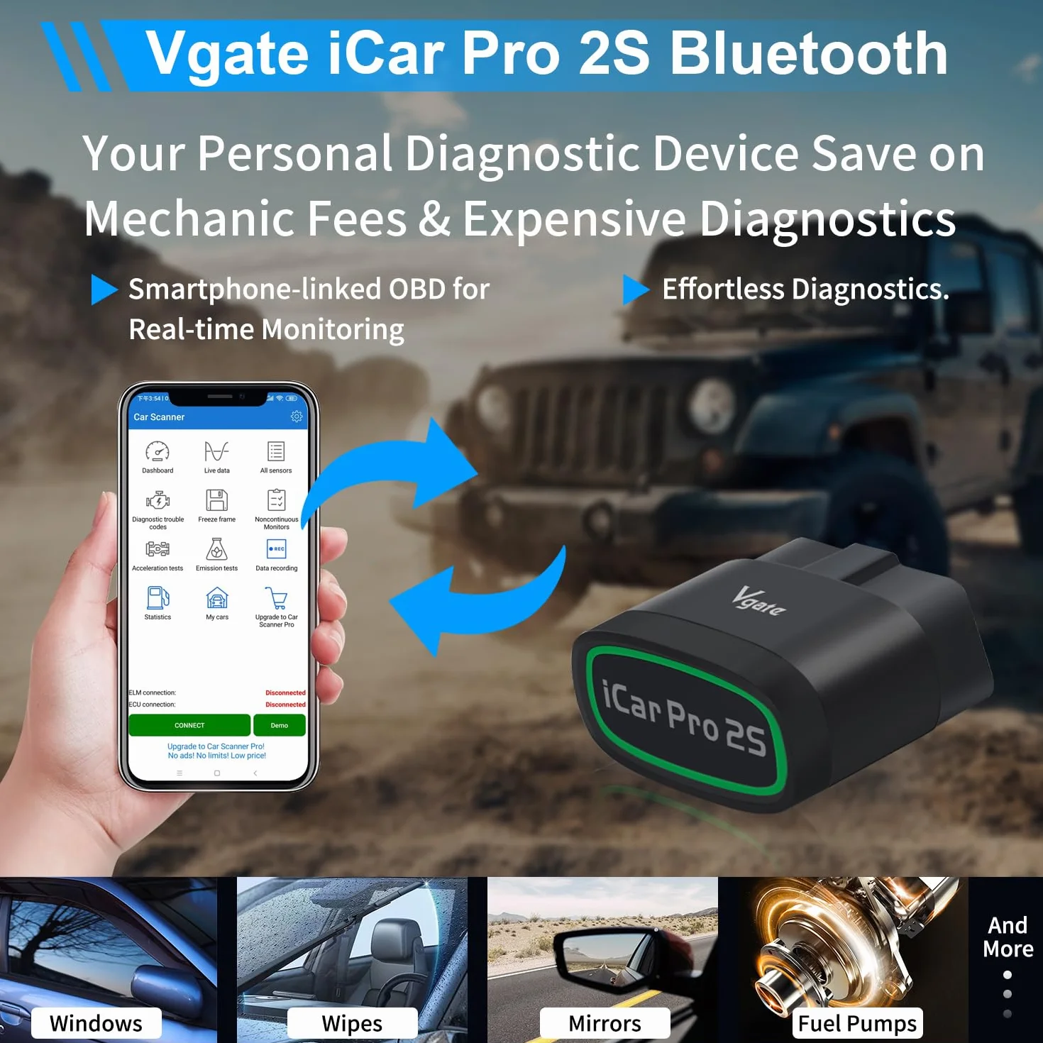 Vgate iCar Pro 2S Bluetooth OBD2 Strumento Diagnostico per iOS Android Windows Scanner Auto Veicoli Elettrici Ibridi
