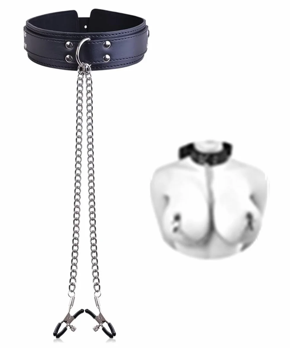 Collare Gotico Nero con Clip a Catena in Metallo per Coppie