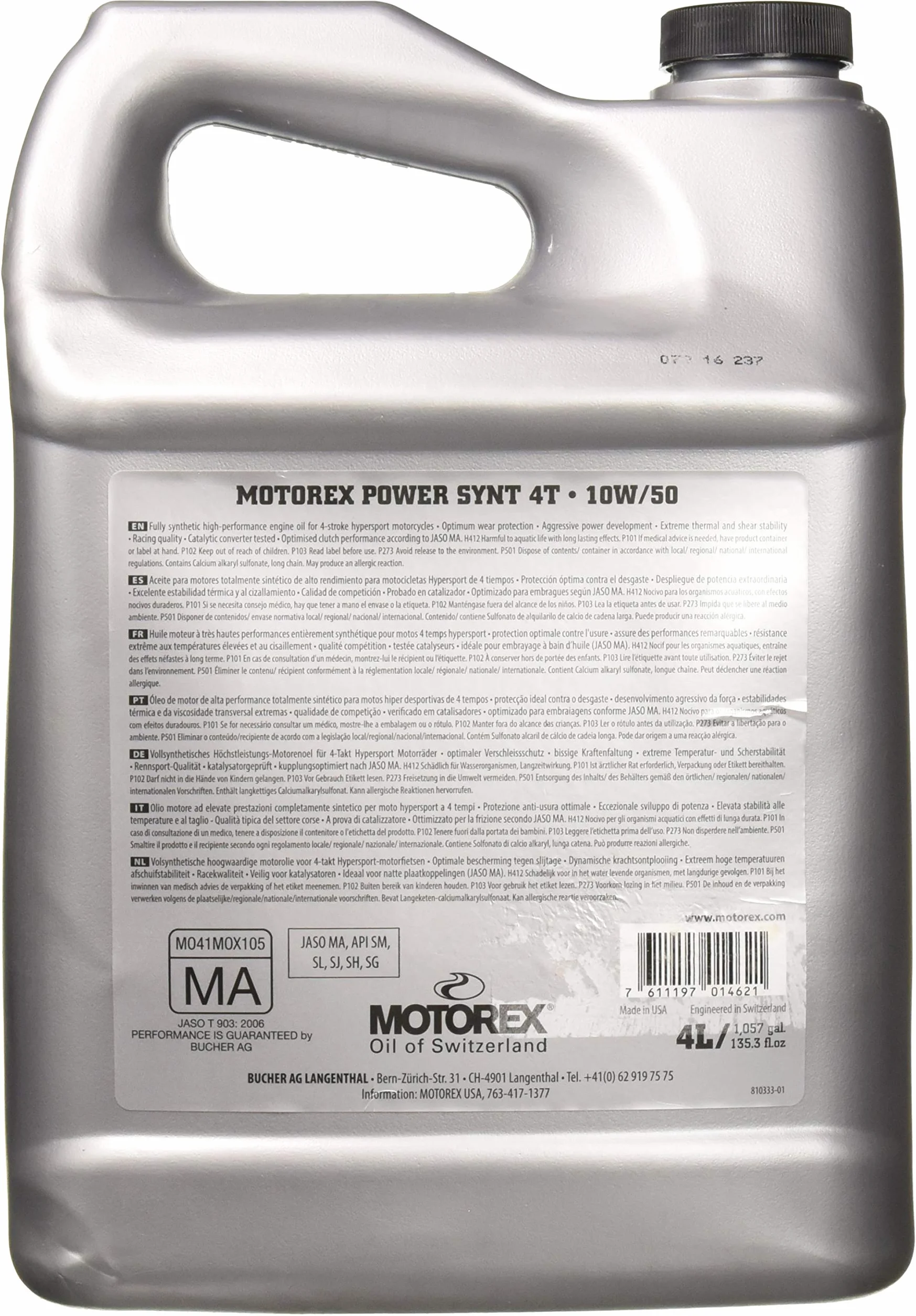 Motorex 82.412020 Olio Motore Power SAE 10W/50 Totalmente Sintetico 4 Tempi 4 l