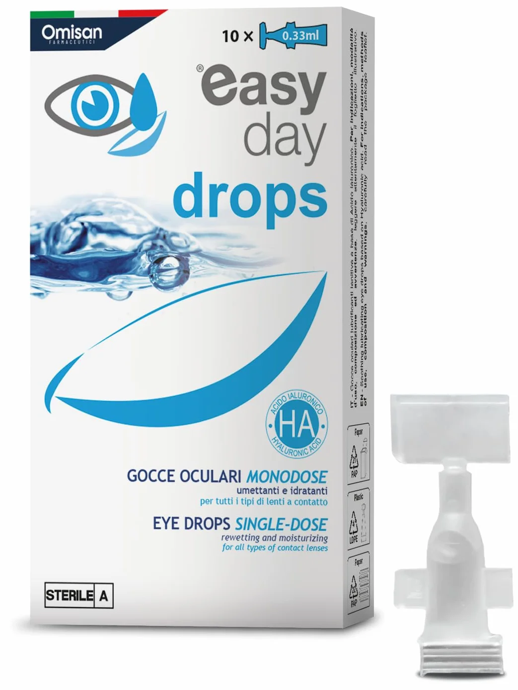 Easy Day Drops 3in1 Collirio Sterile Monodose Idratante Rinfrescante Umettante Acido Ialuronico 10x0,33ml