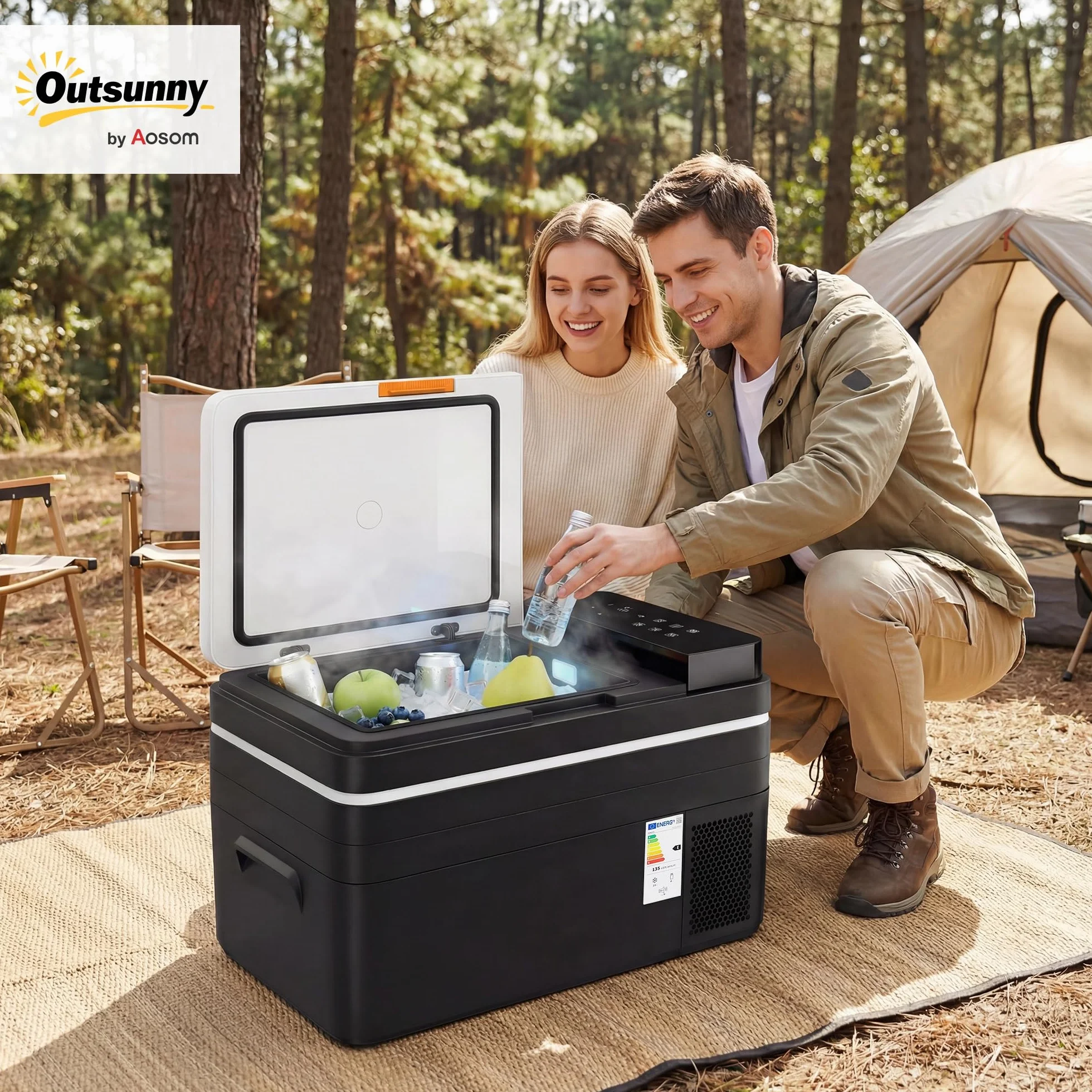 Outsunny Frigorifero Portatile per Auto 30L con Compressore, Frigo Portatile Elettrico Anti-Shock, APP Bluetooth, 12/24V DC e 100-240V AC, -20°C a 20°C, per Campeggio Camion Barca Camper, Nero