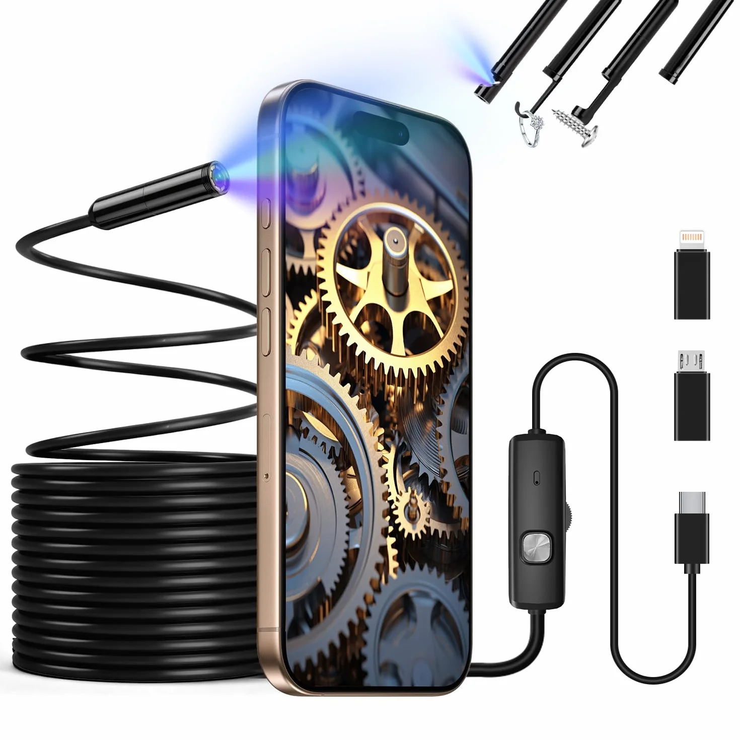 Endoscopio per Smartphone 1920P HD Boroscopio Digitale Industriale Sonda Telecamera con 8 LED IP67 5m