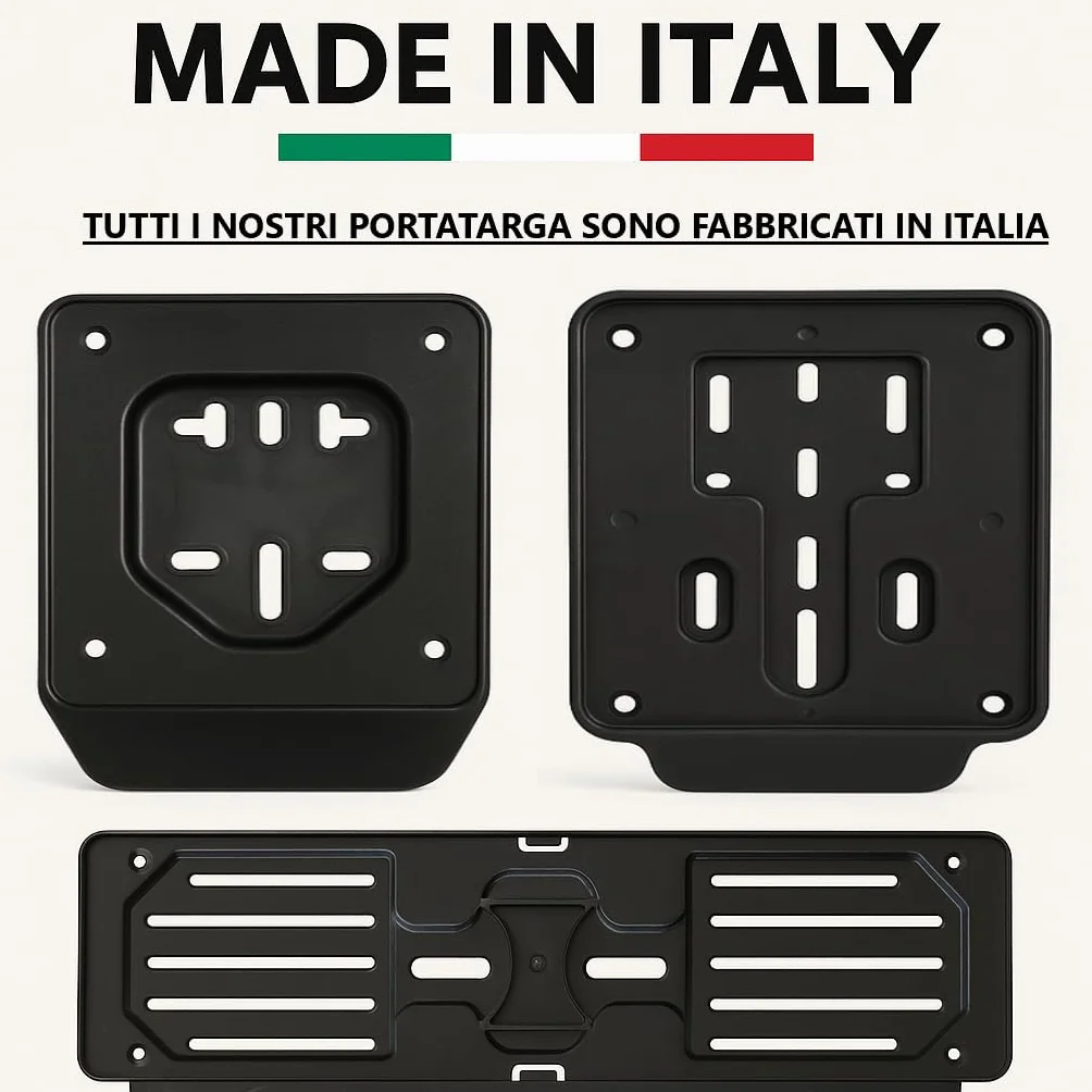 Porta targa Anteriore auto GAMBC® - Porta Targa Auto - Plastica - Polipropilene Alta Resistenza - Portatarga Auto Super Resistente - Universale - Senza Banda Pubblicitaria - Made in Italy - Nero