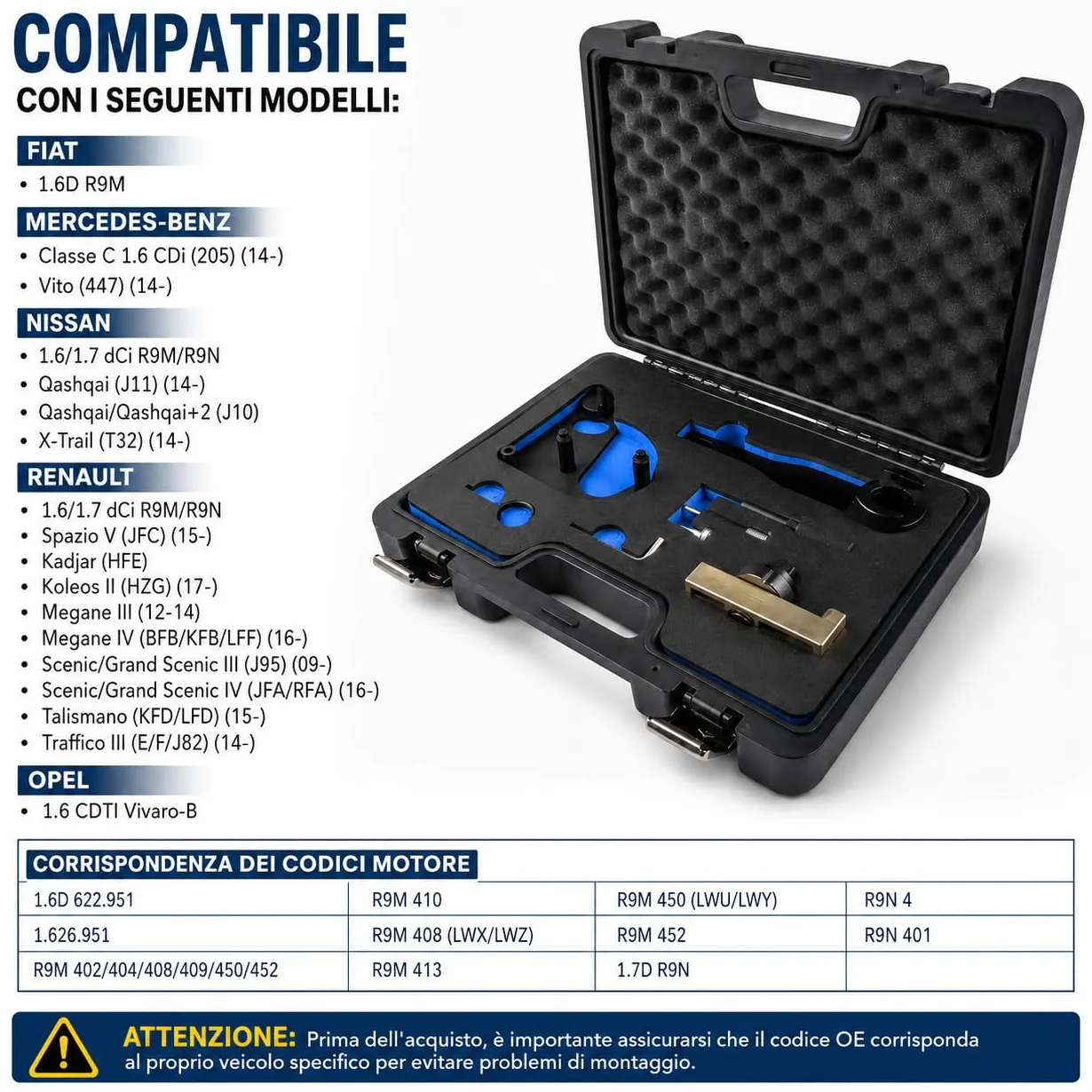 Nissan Opel Mercedes Renault Fiat Kit di Fasatura Motore Diesel 1.6 dCi R9M M9R, Attrezzi Distribuzione Valigetta GS-8536J