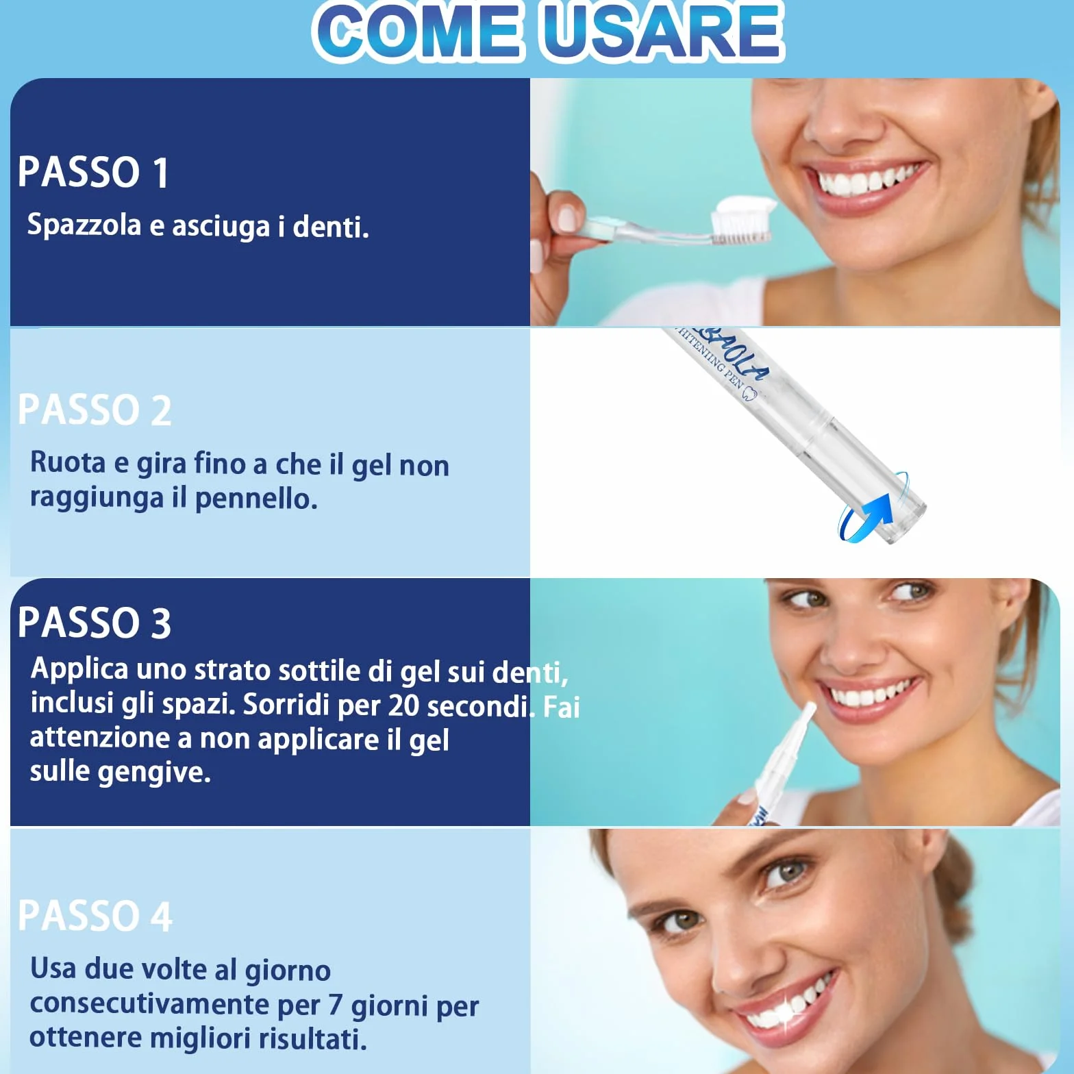 Kit Sbiancante Denti Immediato 4 Penne Gel Sbiancante Effetto Immediato