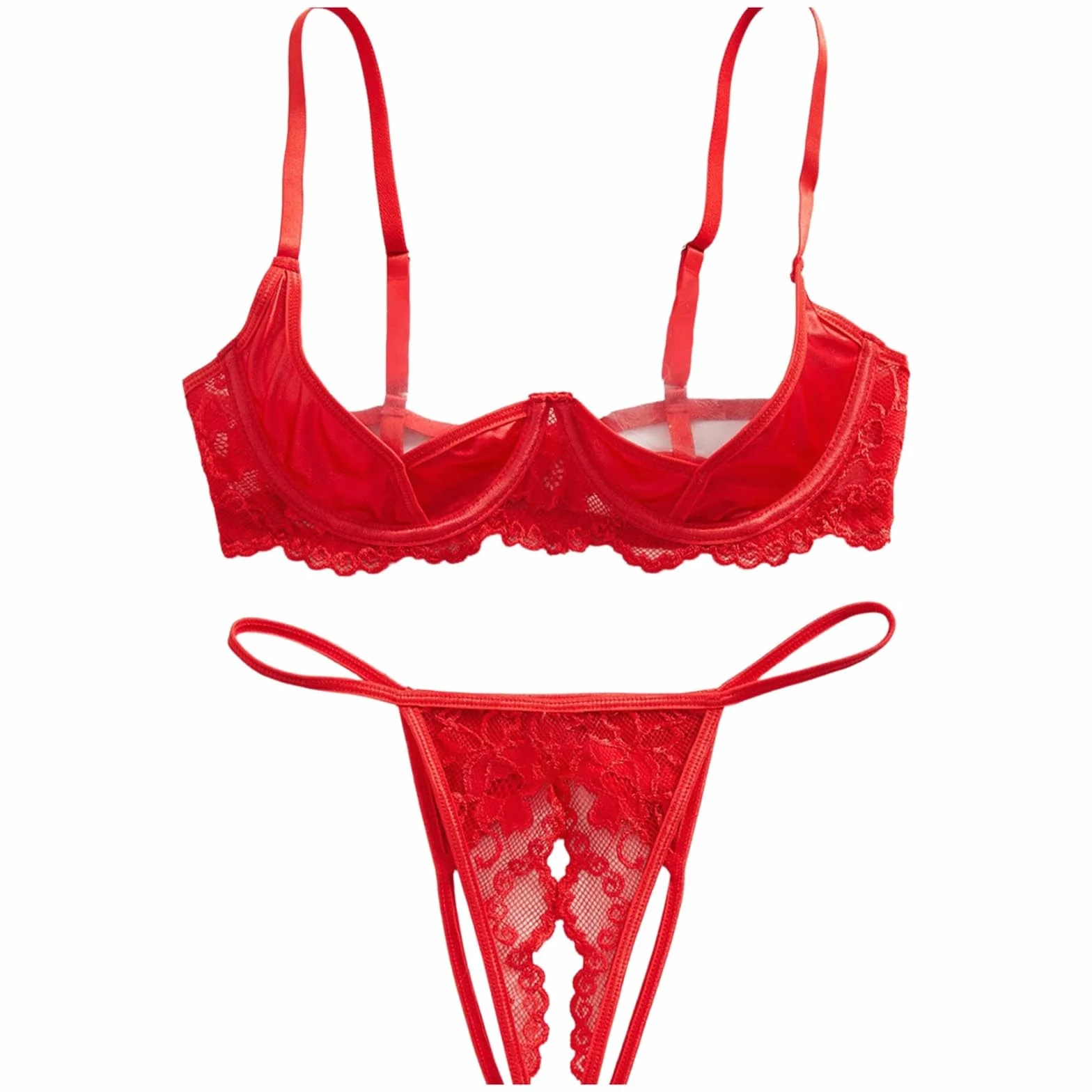 Set di biancheria da donna in pizzo rosso 2 pezzi reggiseno aperto perizoma