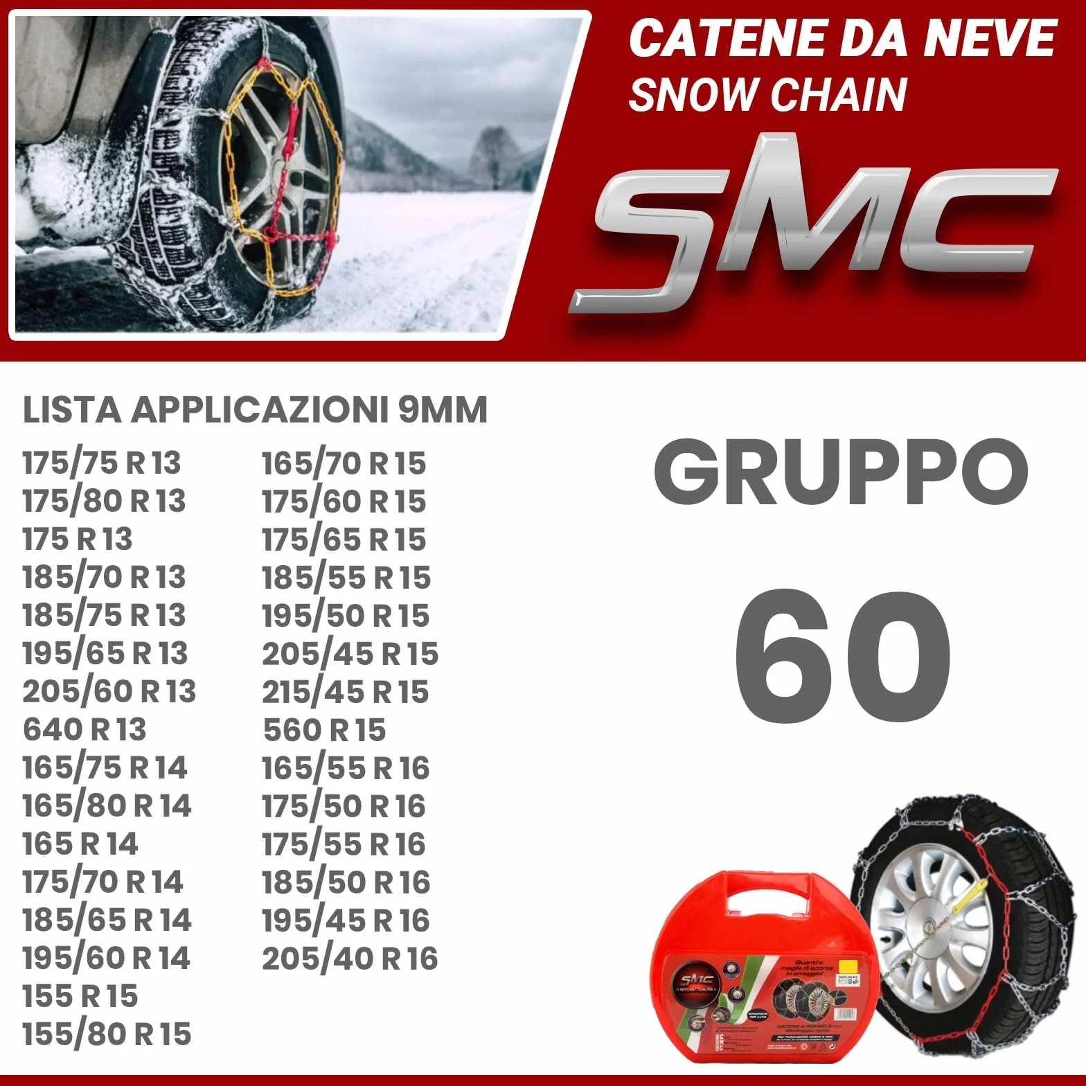 Catene da Neve OMOLOGATE O-Norm TUV SMC 9mm 185/55 R15
