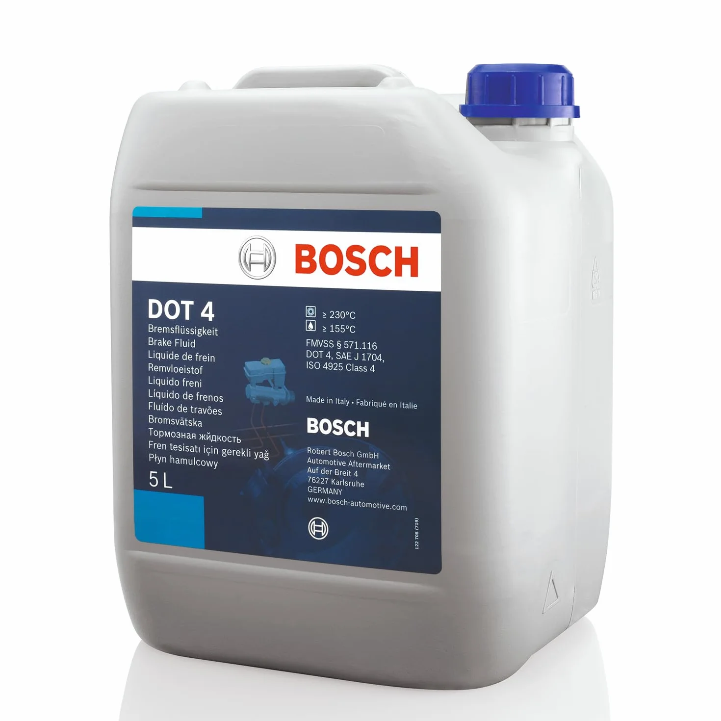 Liquido Freni Bosch DOT 4, 5 L – Per veicoli prodotti prima del 2010 – Adatto per freni ABS di prima generazione