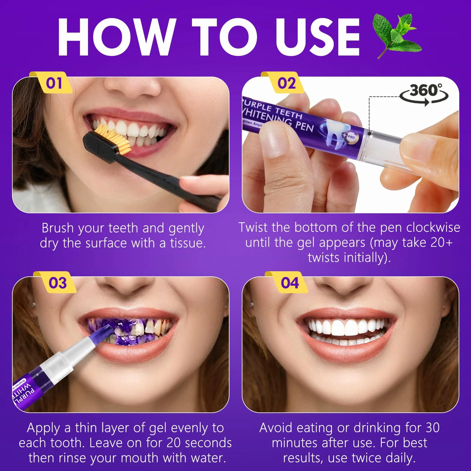 Penna sbiancante denti viola 6 pezzi gel sbiancante dentale rimozione macchie