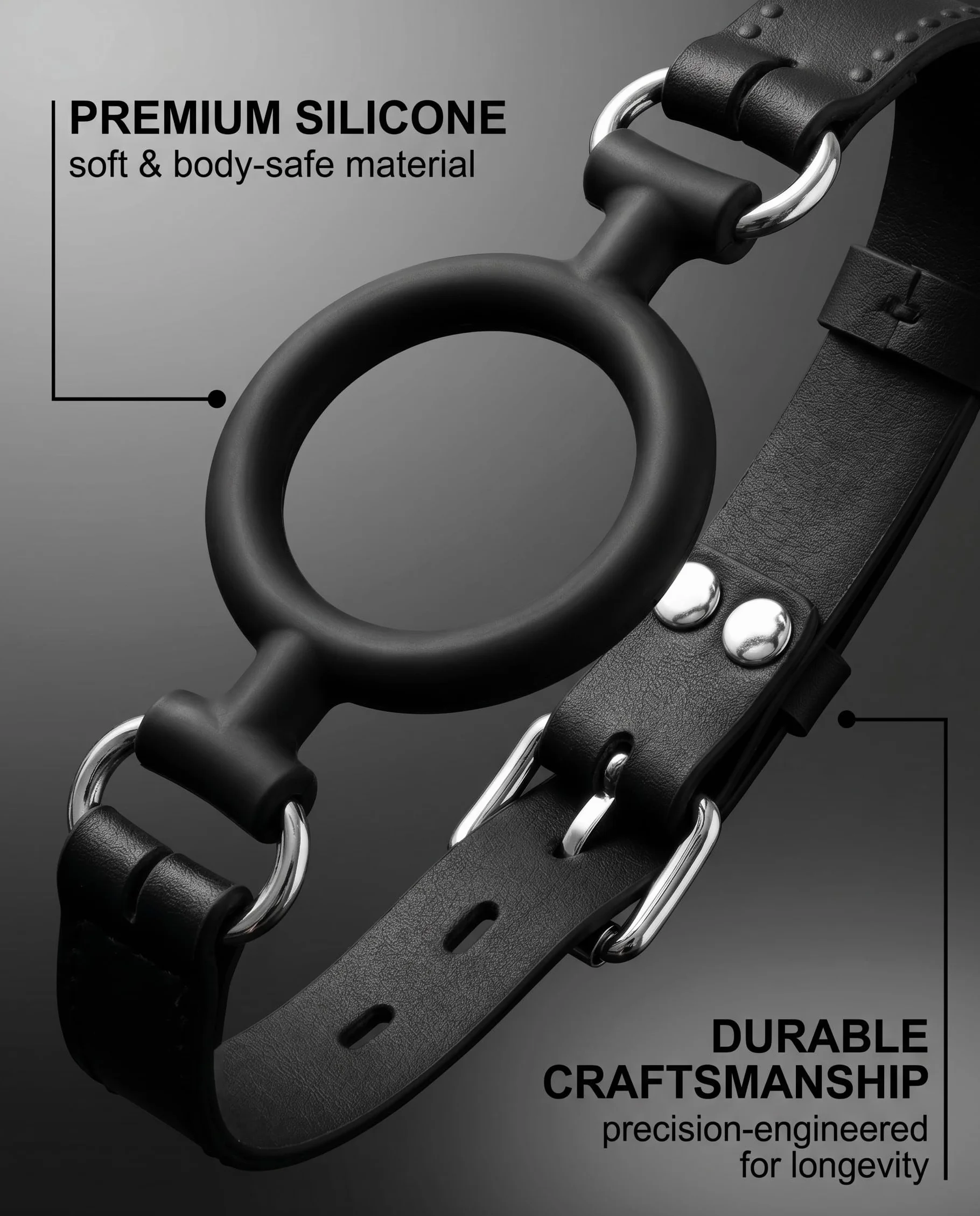 Gag per Bocca O-Ring Nero Regolabile BDSM Bondage Giocattolo Sessuale per Adulti Esperienze Fetish