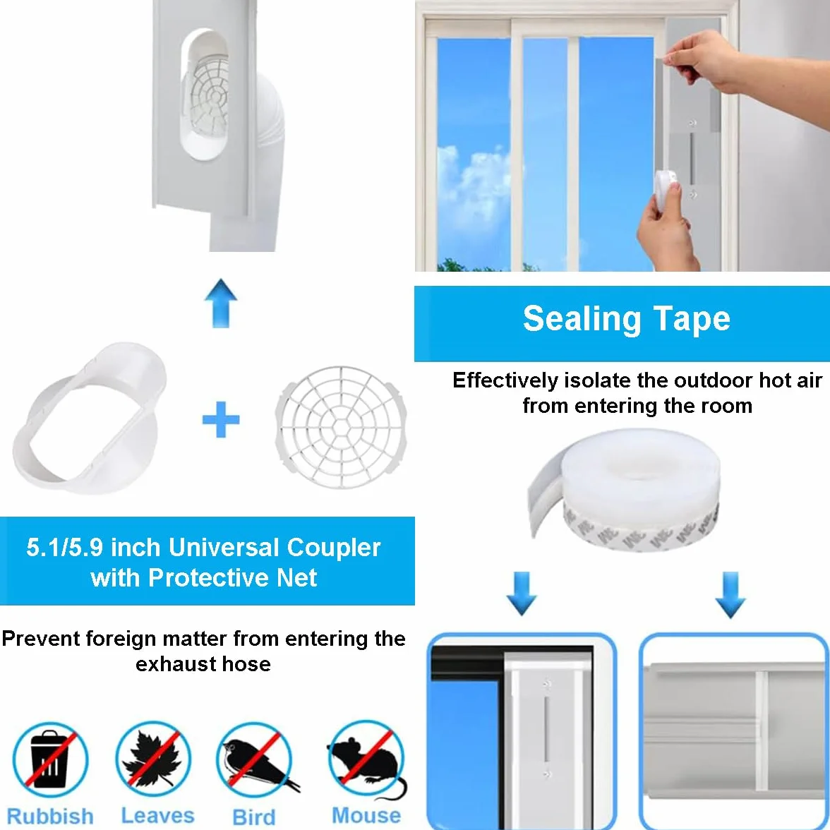 Condizionatore d'aria portatile Windows Vent Kit, Cainda Air Conditioner Window Seal per 13/15cm Diametro Condizionatore d'aria Tubo di scarico, Portatile AC Window Kit Lunghezza regolabile 43-144cm