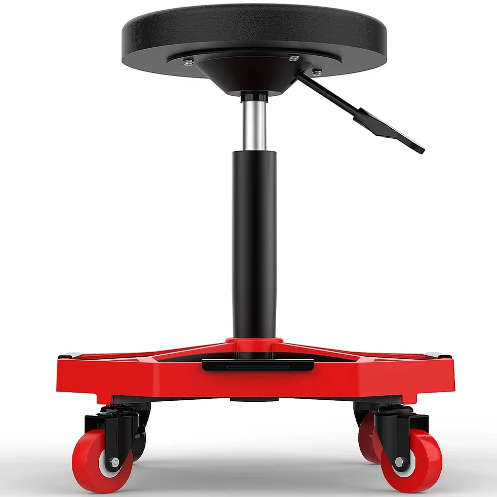 Sgabello da Officina con Ripiano Porta Attrezzi e Viti, Sedia Portattrezzi con Ruote Girevoli a 360°, Supporto Meccanico con Seduta Nera Comoda Imbottita, Altezza Regolabile e Portata Massima 136kg