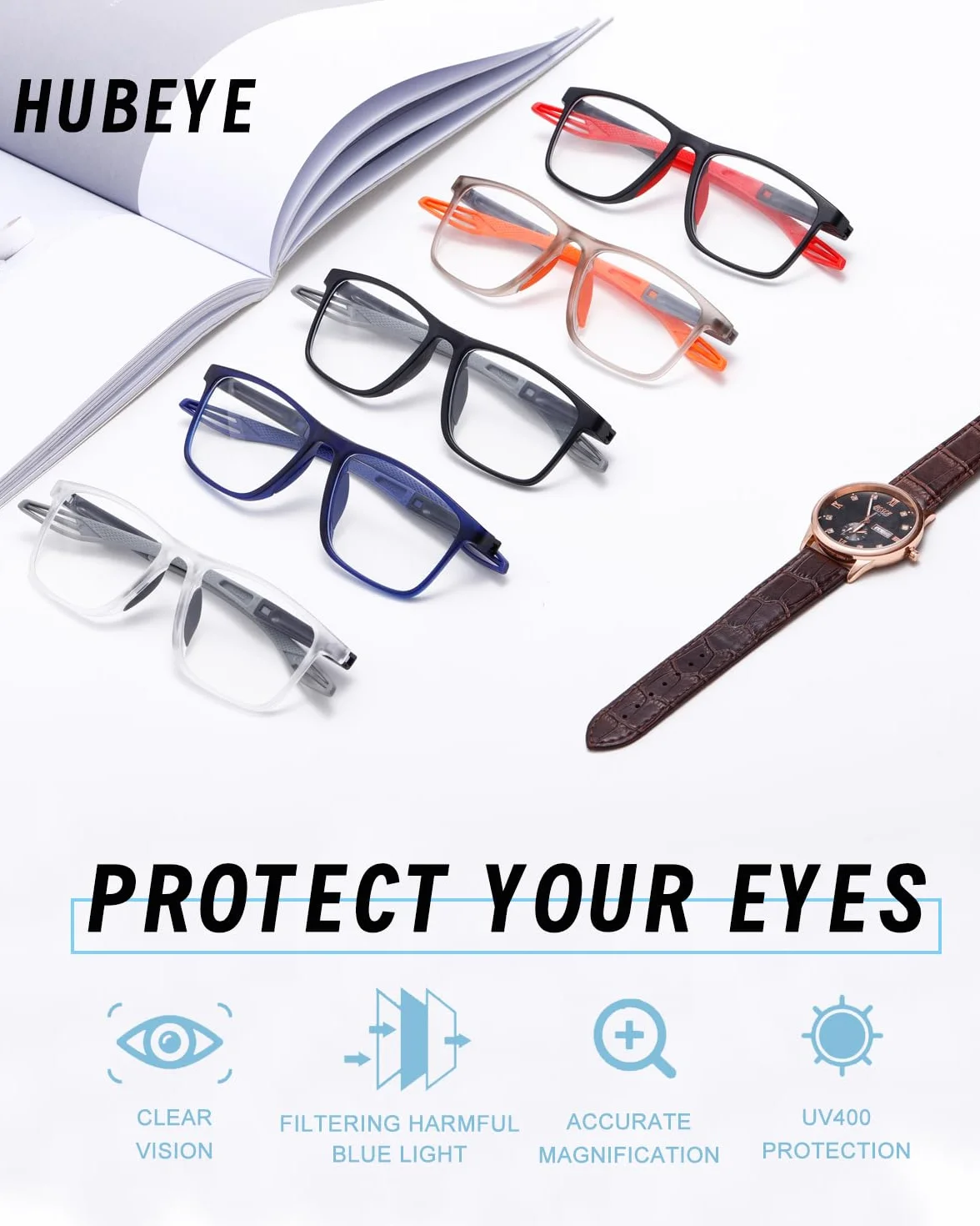 Hubeye Occhiali da lettura Sportivo Anti luce blu 2.00