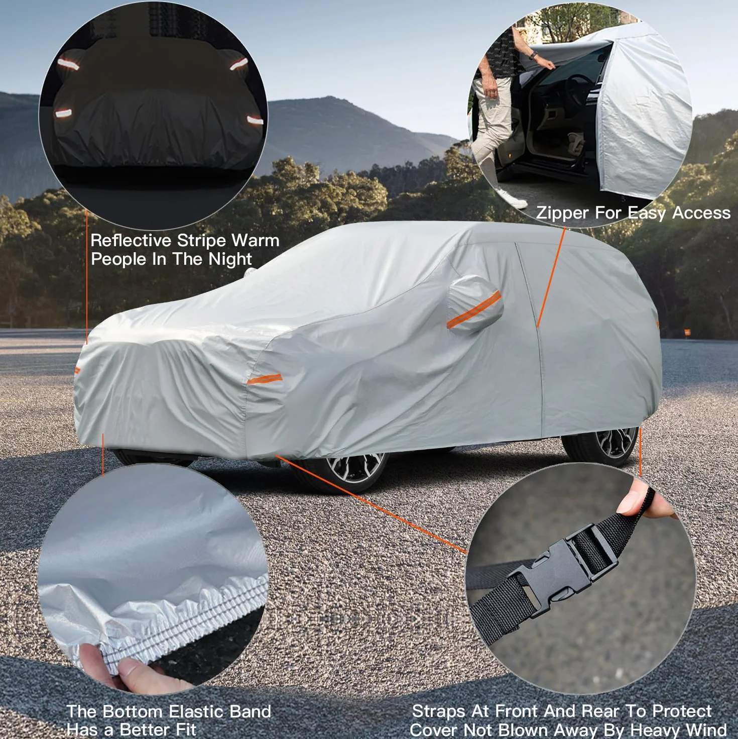 Kayme Telo Copriauto da Esterno, Copertura Impermeabile Anti UV Vento Antipolvere a 6 Strati con Cerniera e Felpato, Compatibile Con Cayenne, GLE, BMW X5, Grand Cherokee, Audi Q7 (SUV:da 485 a 510cm)