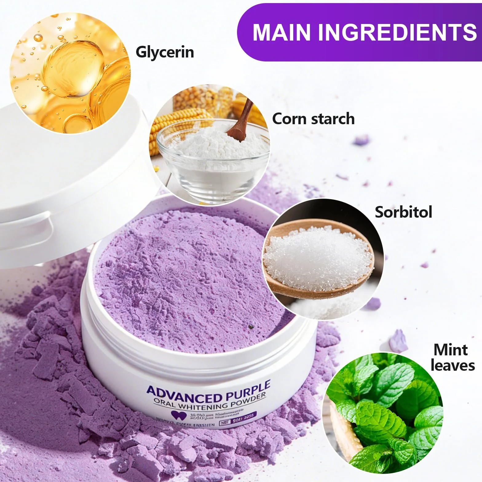 Polvere Sbiancante per Denti 50g, Immediato, Rimozione Macchie Profonde (viola)