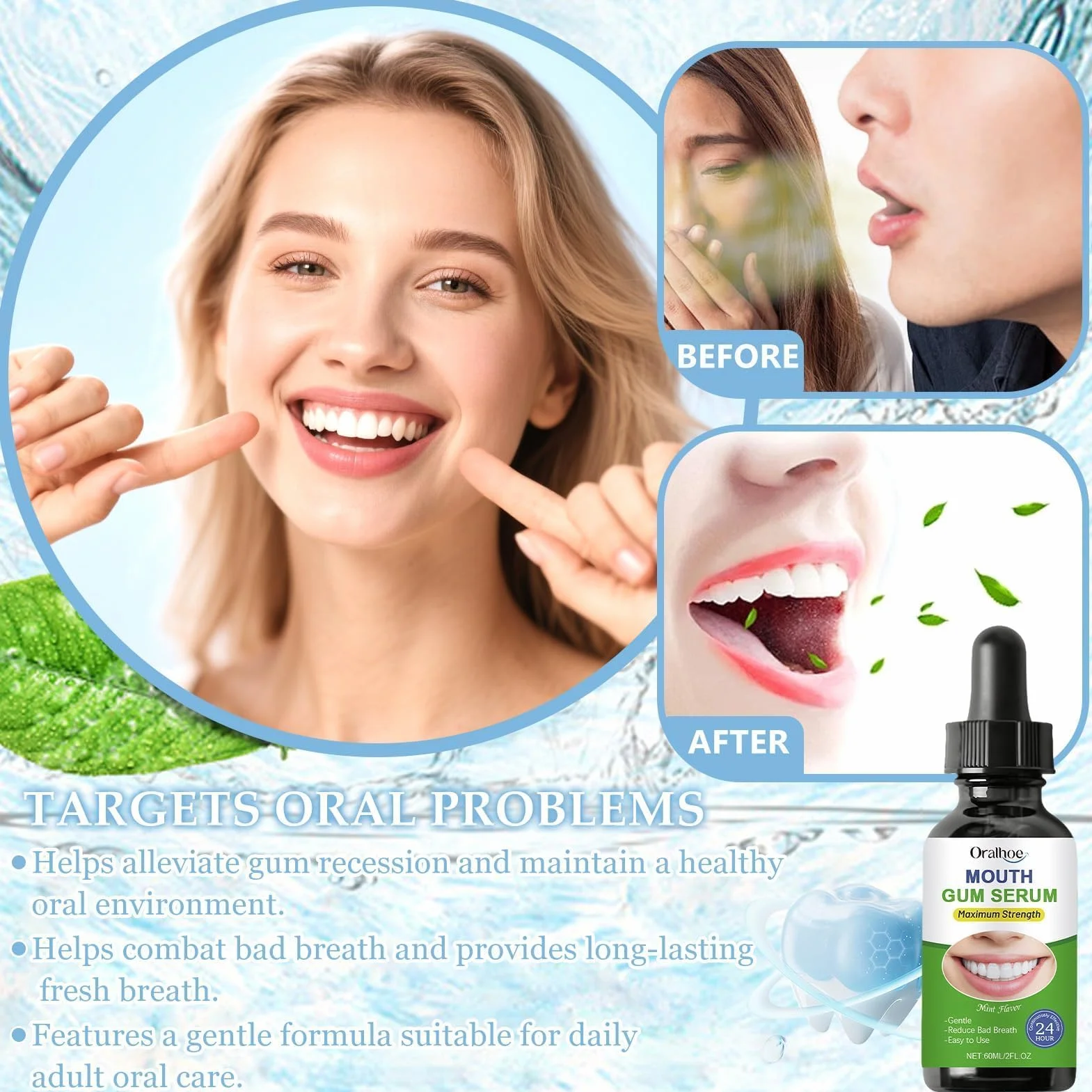 Gel per Terapia delle Gengive 4ml x 2 + Gocce per Rigenerazione Gengive 60ml, Trattamento Gengive Immediato