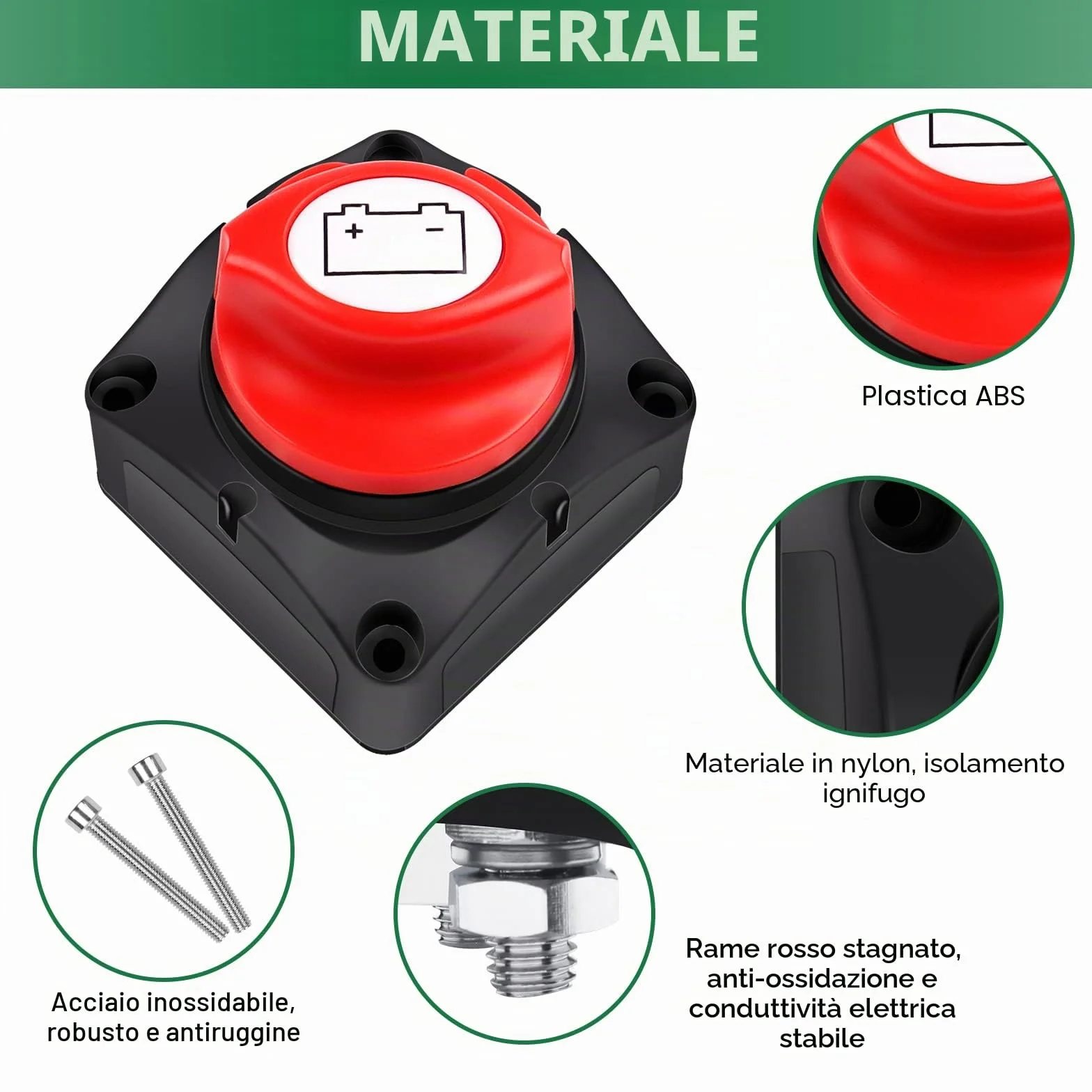 Bolatus Stacca Batteria 12V 24V 48V Staccabatteria On-Off, Interruttore di alimentazione principale Sezionatore batteria Master 200A per Camper Yacht Barca Camion Autobus Moto