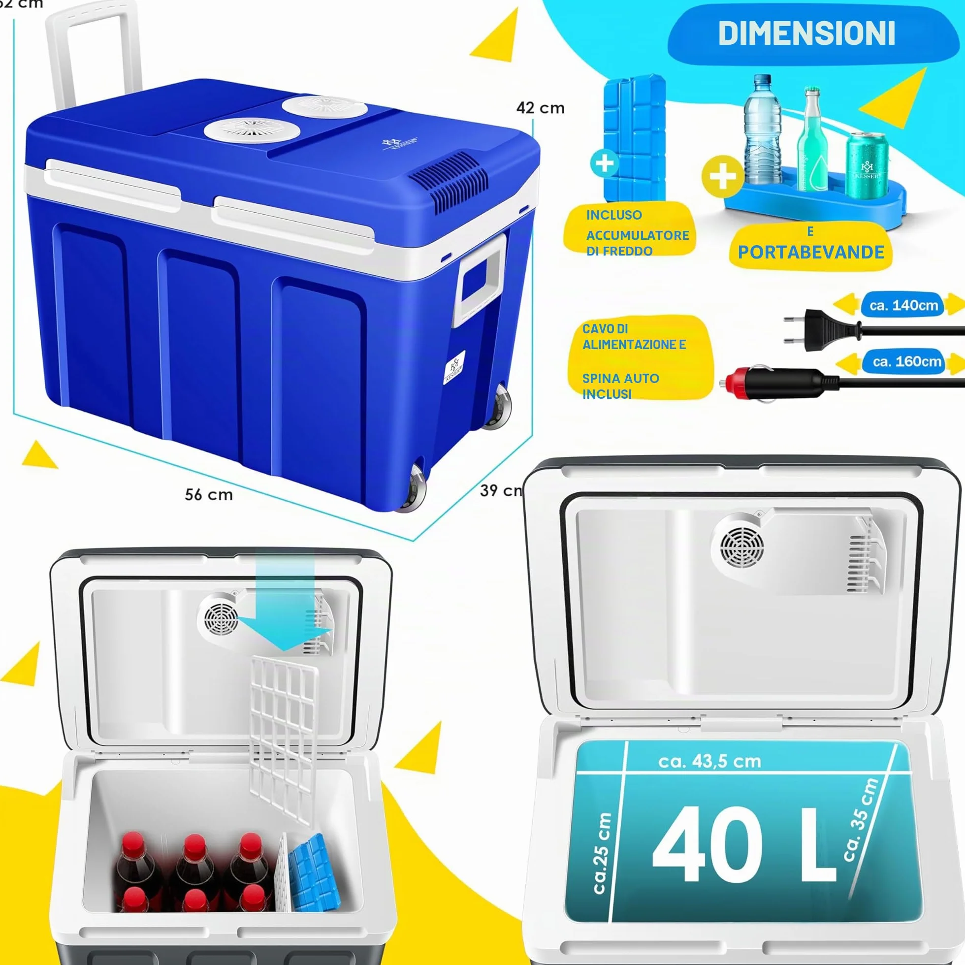 KESSER® Frigo box 40L con ruote | per mantenere il calore e il raffreddamento | frigo box termoelettrico | 12 Volt e 230 Volt| Mini frigo | Box termico per auto| incl. Pacchetti di raffreddamento