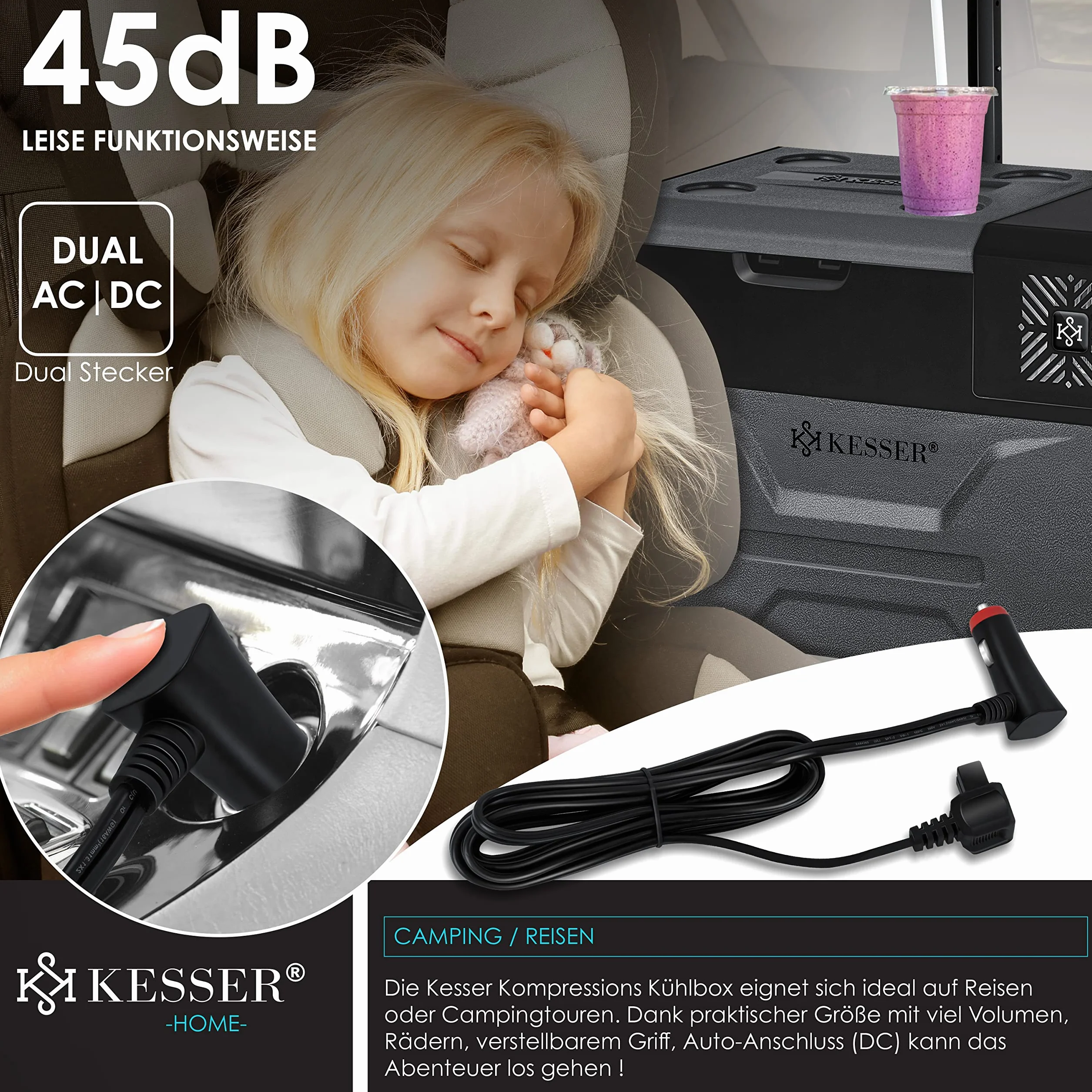 KESSER® Frigobar a compressore 30 litri Frigocongelatore Elettrico con Controllo Tramite App Connessione USB 12/24 V 230 V + Ruote telescopiche Frigorifero Raffreddamento Fino a -20 °C per Auto