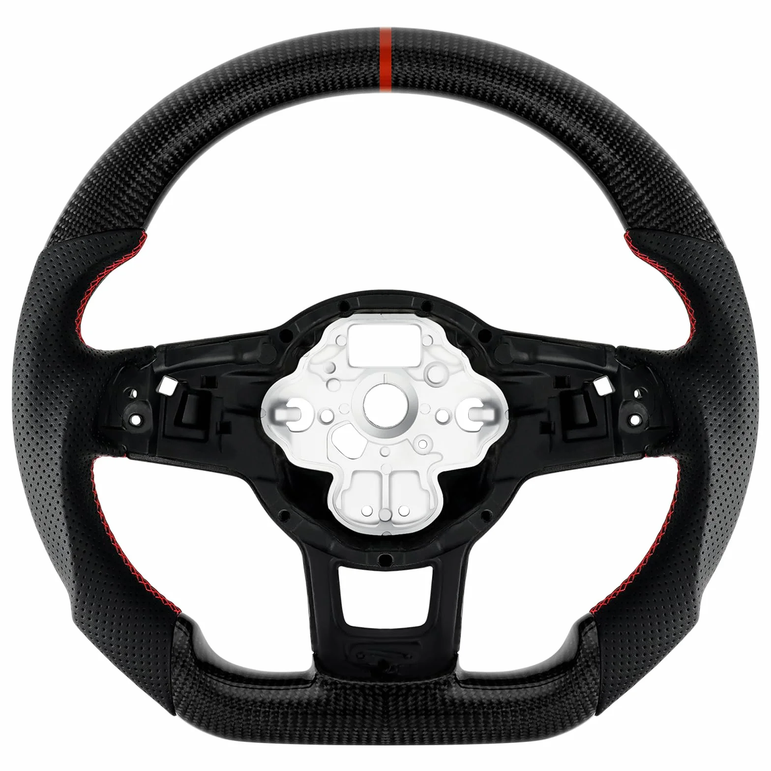 Volante in fibra di carbonio, volante in pelle, volante a forma di D, con fondo piatto e cuciture rosse, manopola in pelle traforata per VW Volkswagen Golf MK7 GTI/R 2015-2019