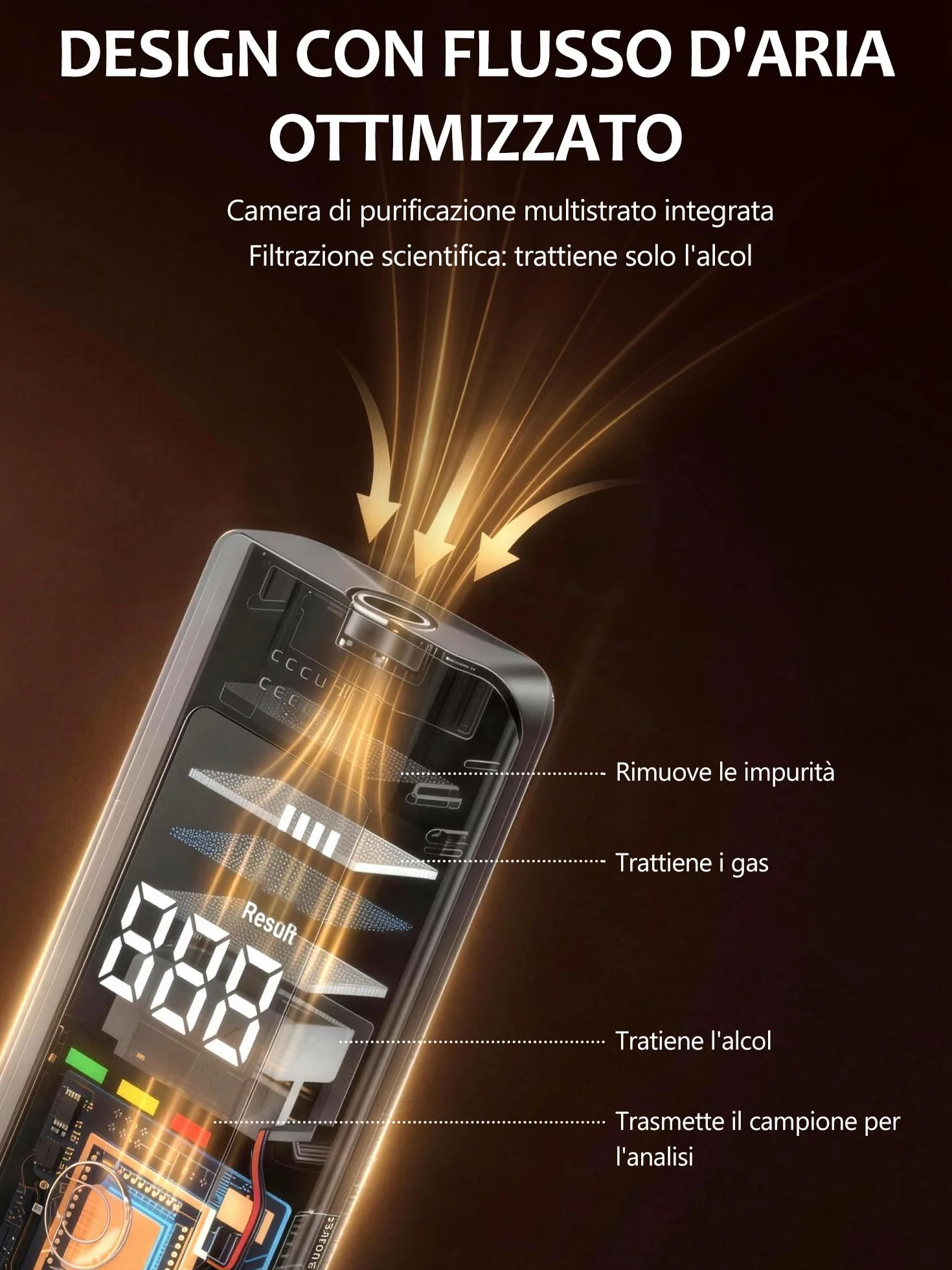 Etilometro Portatile Certificato Alcol Test Professionale con Display LCD USB C 10 Bocchini