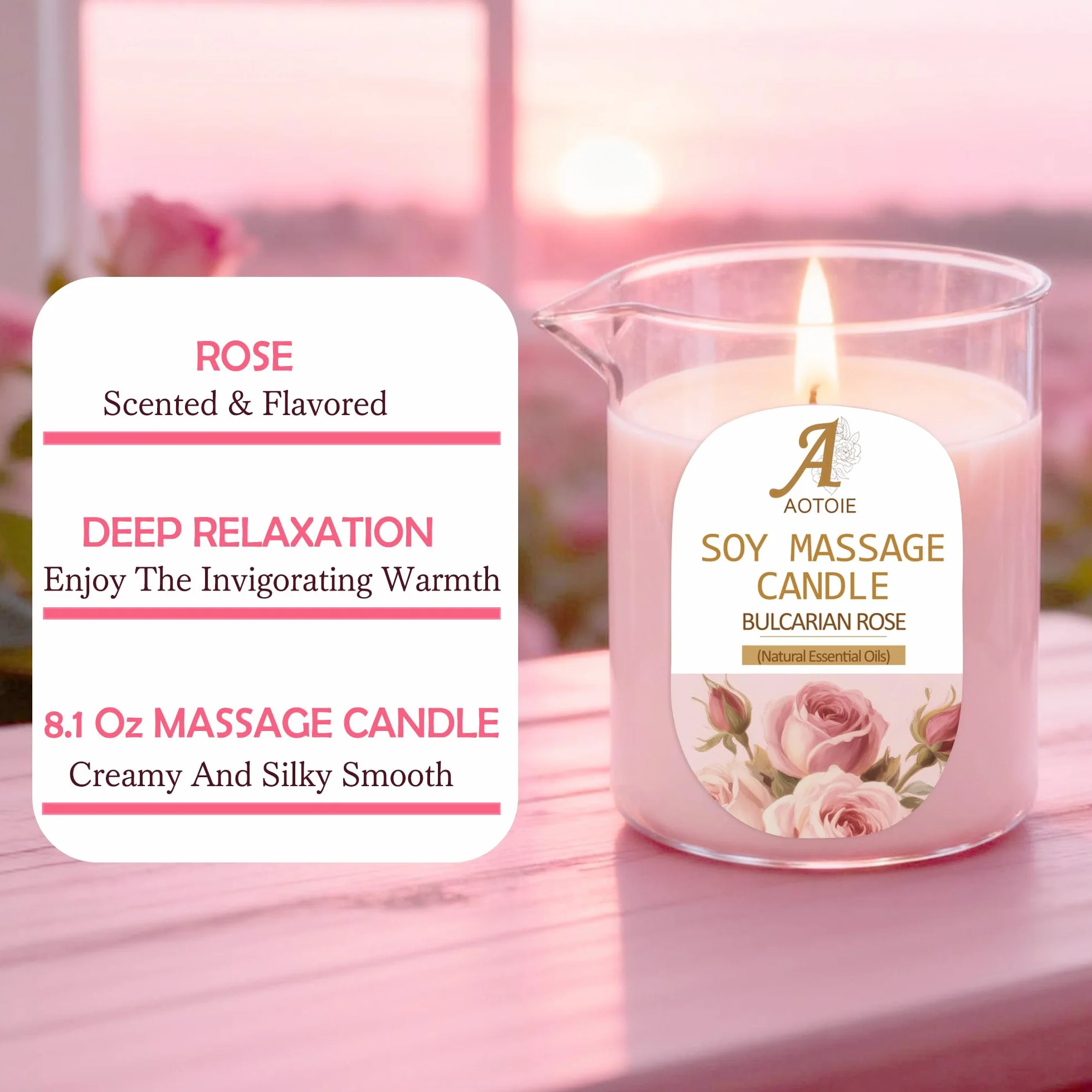 Candela Massaggio Olio di Lavanda e Rosa 240ml Bassa Temperatura per Coppie Relax SPA