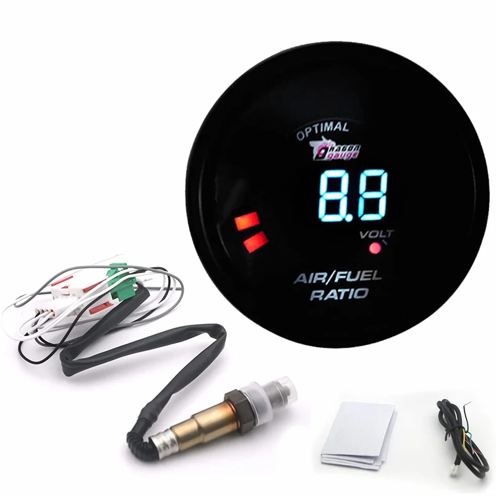 Shkalacar 2 in 1 Meter 52 Millimetri A Banda Stretta Digital Air Fuel Gauge Kit, 12 V Auto Volmetro con O2 Sensore di Ossigeno Accessori di Modifica Auto