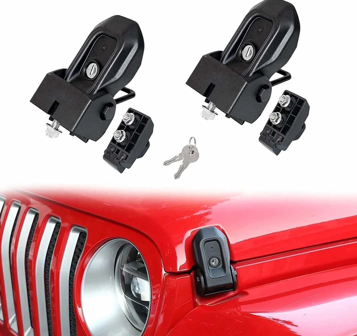 Kit Chiusura Cofano Antifurto per Jeep Wrangler JL JLU 2018-2022 Gladiator JT 2020+, 1 Paio