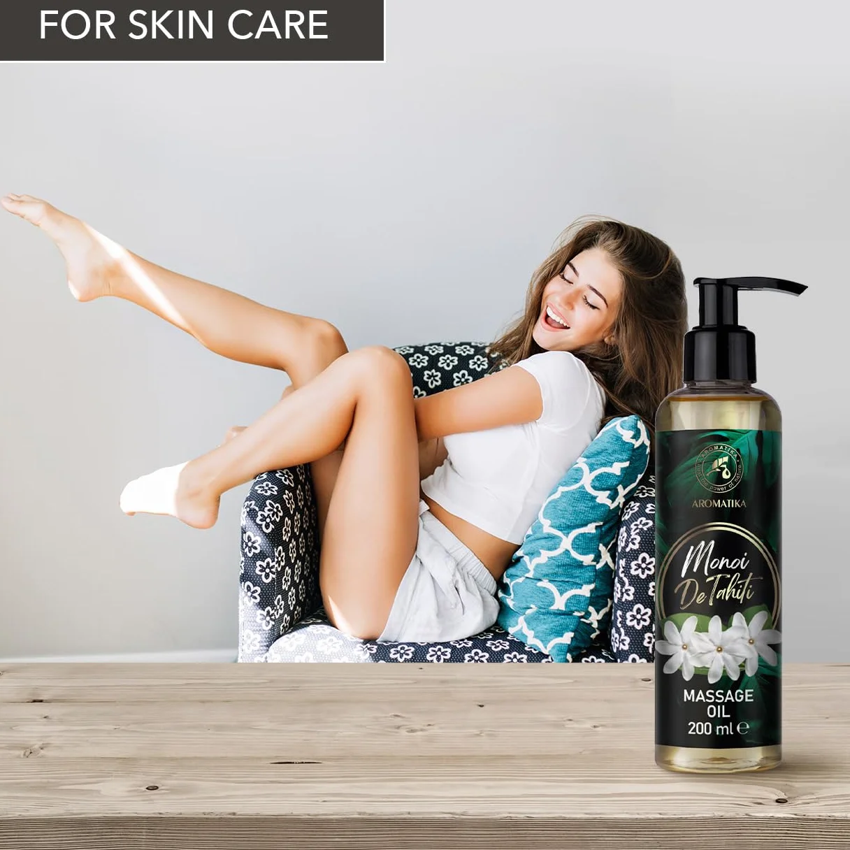 Olio da Massaggio Monoi de Tahiti 200 ml - Olio di Cocco - Estratto di Fiore di Gardenia - Cura del Corpo