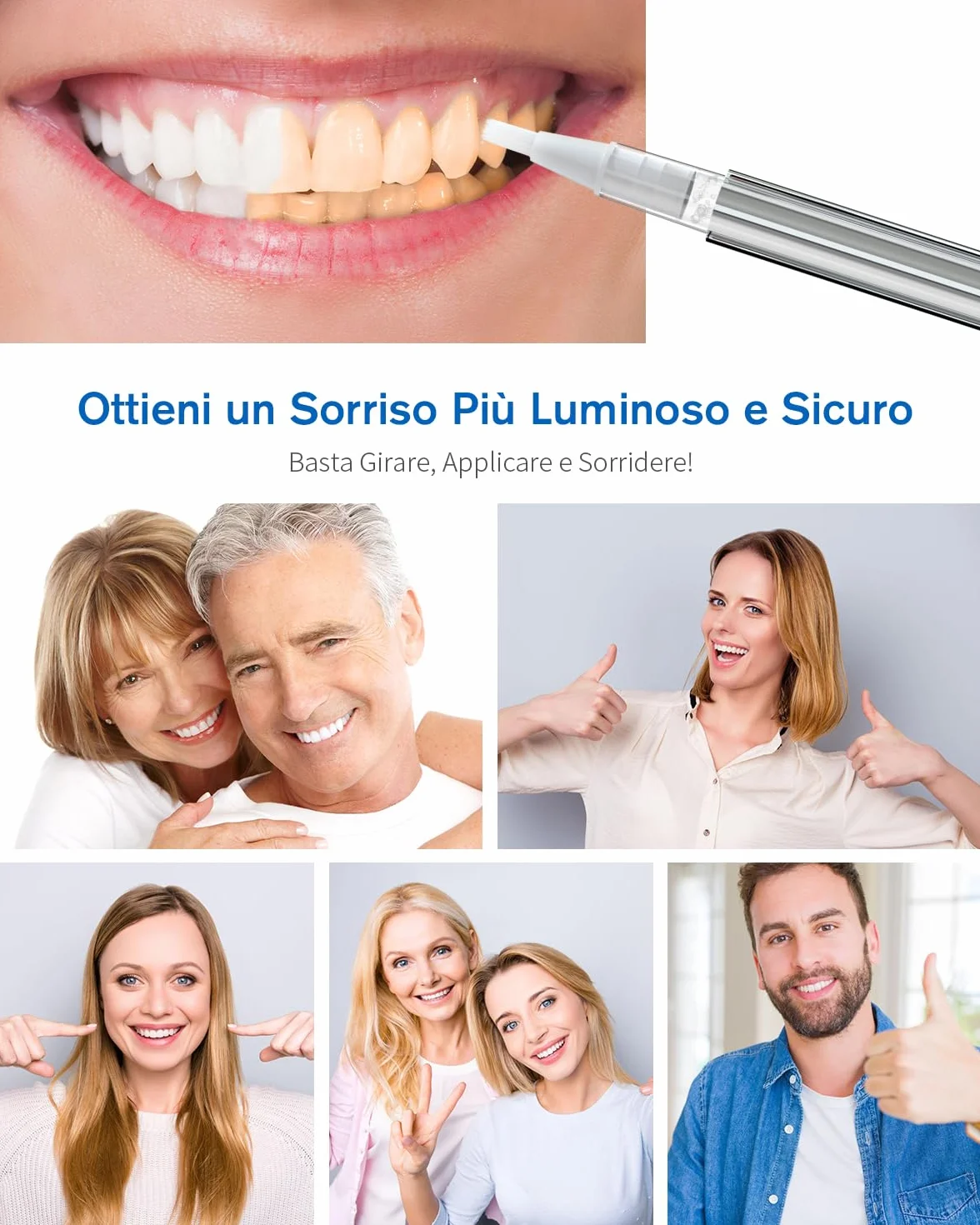 Penna Sbiancante Denti Set da 3 Penne Gel Sbiancamento Professionale Portatile