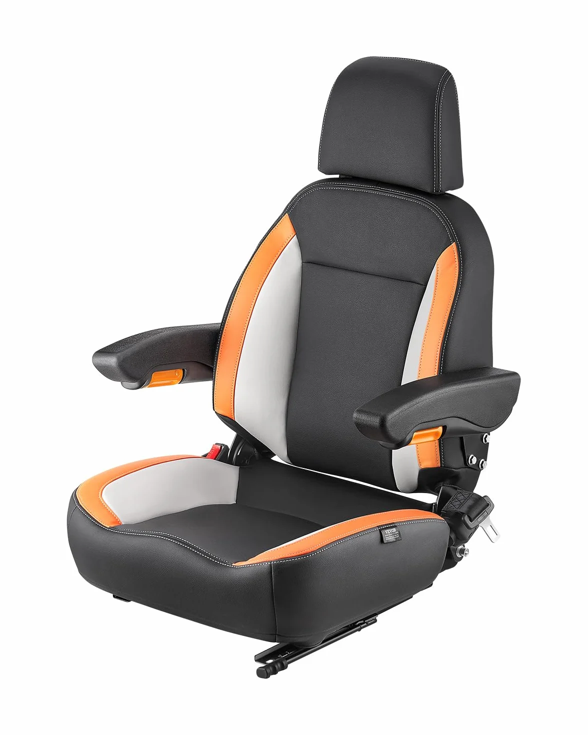 VEVOR Sedile Universale per Carrello Elevatore, con Schienale Regolabile, Bracciolo, Poggiatesta e Cintura di Sicurezza, Sedile Sicuro per Trattore con Microinterruttore, per Tosaerba per Minipale