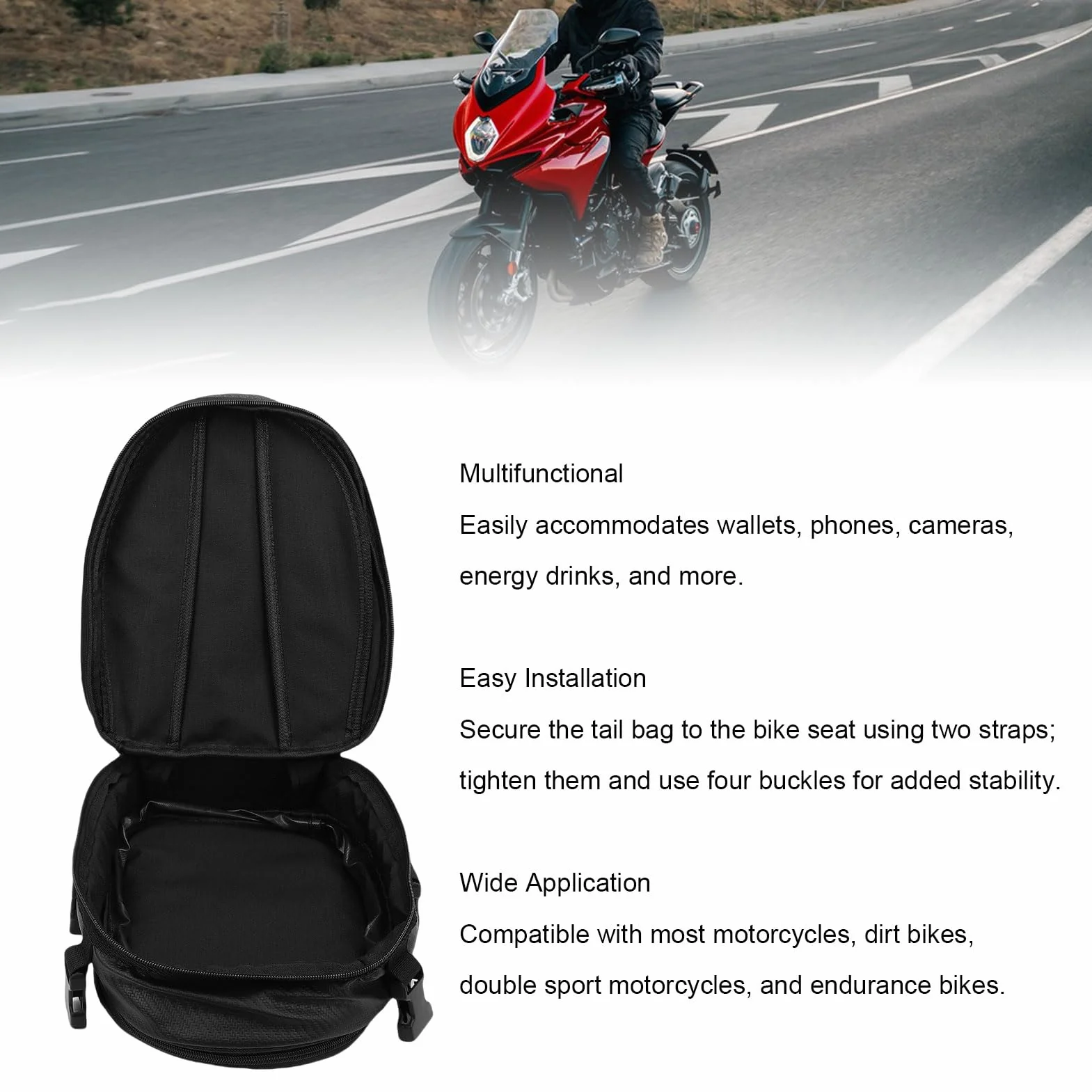 Borsa da Sella per Moto Espandibile, Borsa da Viaggio Posteriore per Casco