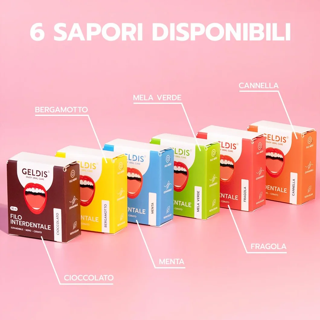 GELDIS Filo Interdentale Espandibile Nero Gusto Menta 30m Senza Plastica