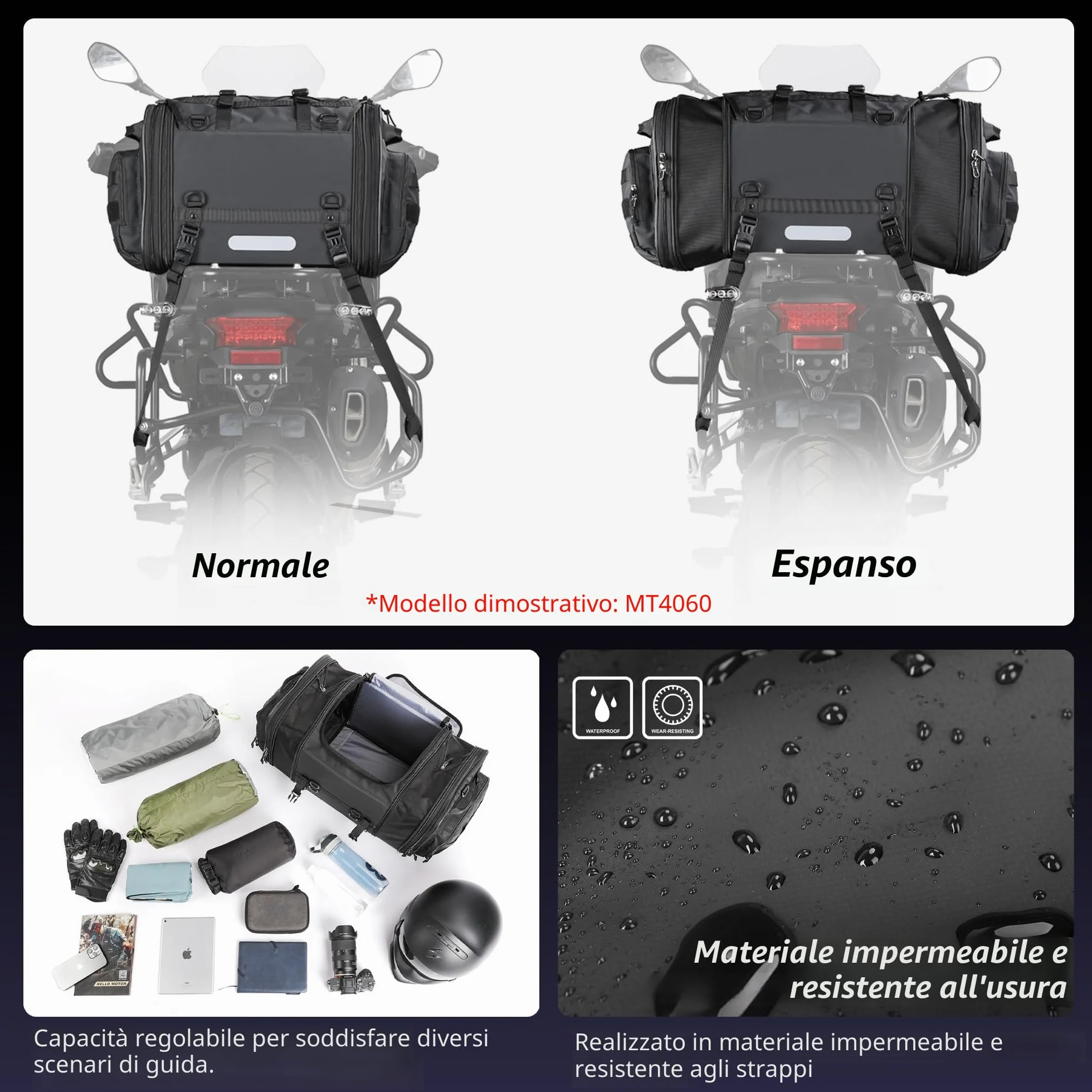 Rhinowalk Borsa posteriore per moto impermeabile 45 L nero