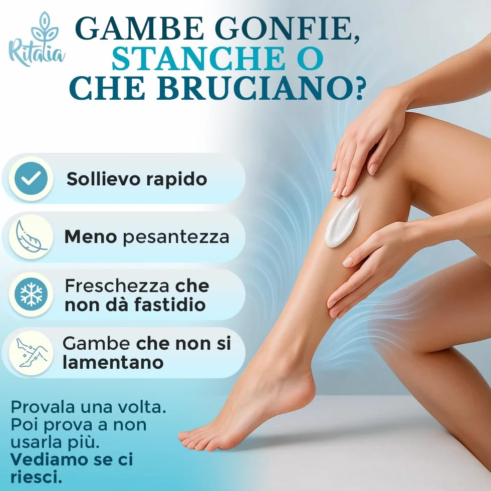 Ritalia Crema Gambe Gonfie Criogel Effetto Freddo 500 ml, per Gambe Pesanti, Circolazione e Microcircolo, Assorbimento Rapido