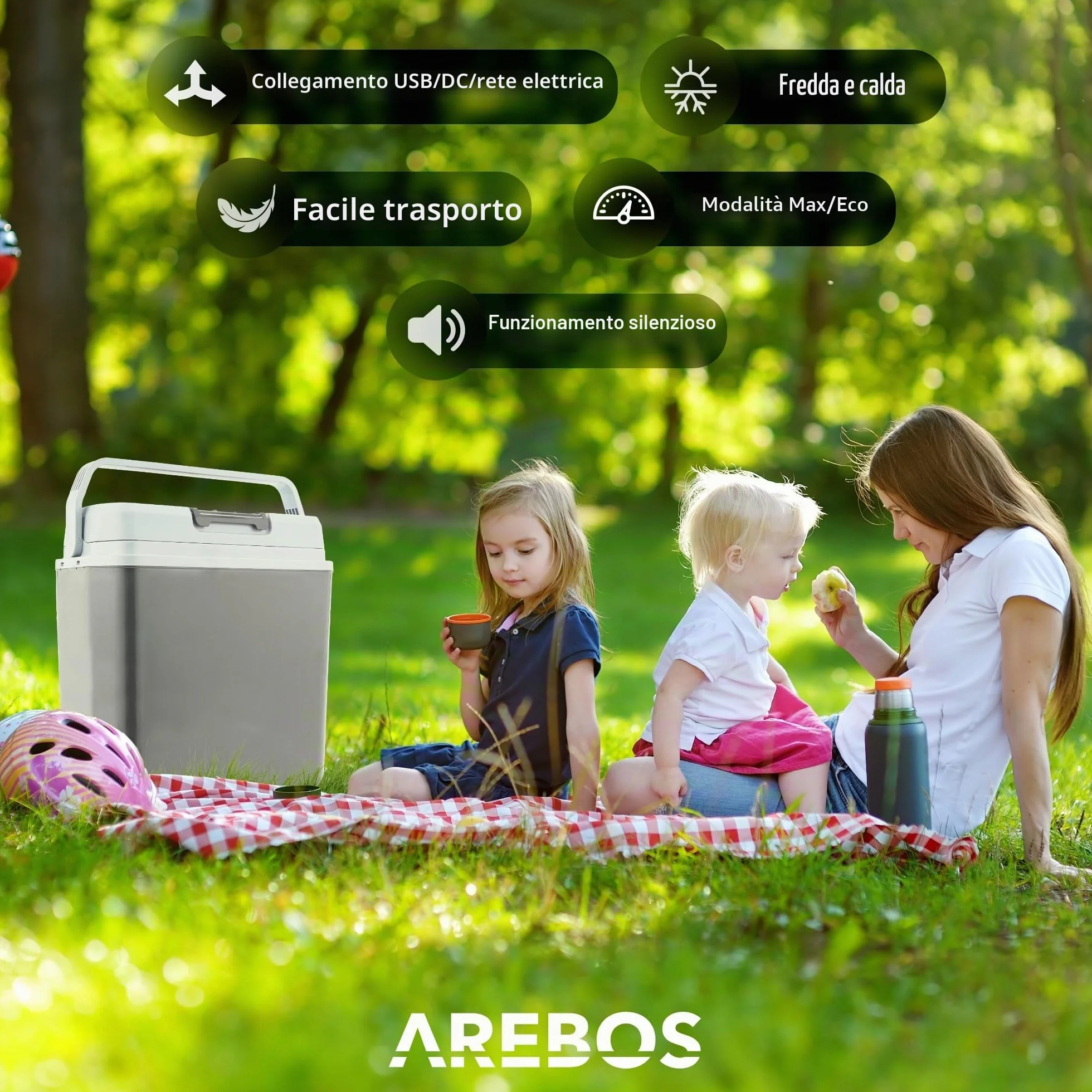 Arebos Frigorifero portatile | Frigoriferi per auto | 20 litri | per raffreddare e mantenere caldo | con modalità ECO | 12/230 V per auto e presa di corrente | Frigoriferi Portatile Elettrico