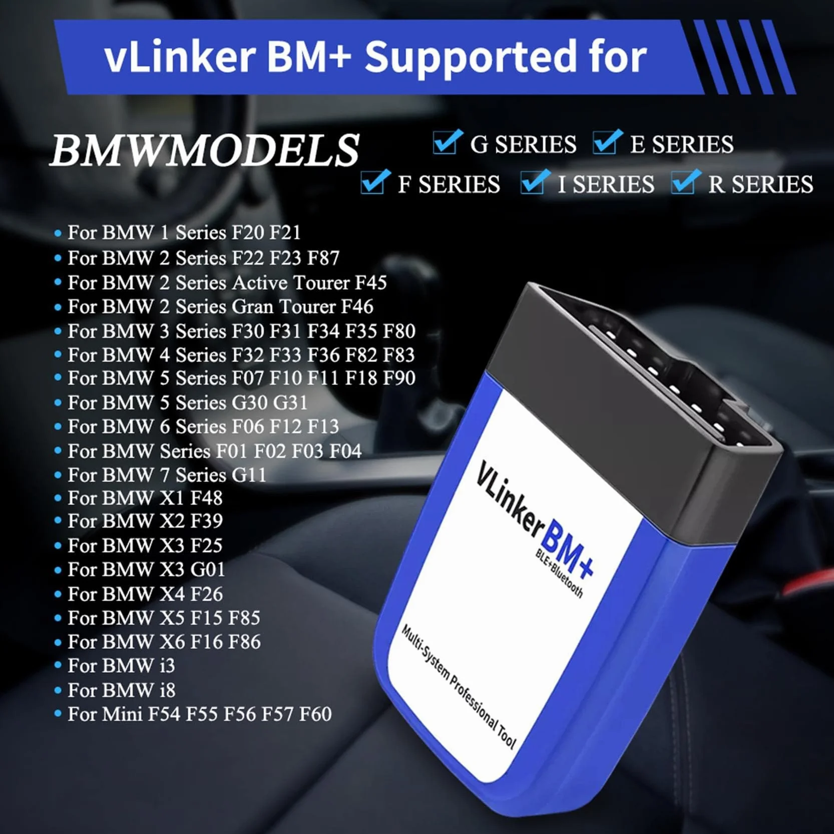 vLinker BM+ OBD2 Bluetooth Diagnostic Scan Tool per Auto OBDII iOS Android Windows BimmerCode