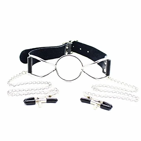 BONDAGERIE® Gàgring con anello in acciaio con pinze, cinturino in pelle, Taglia M