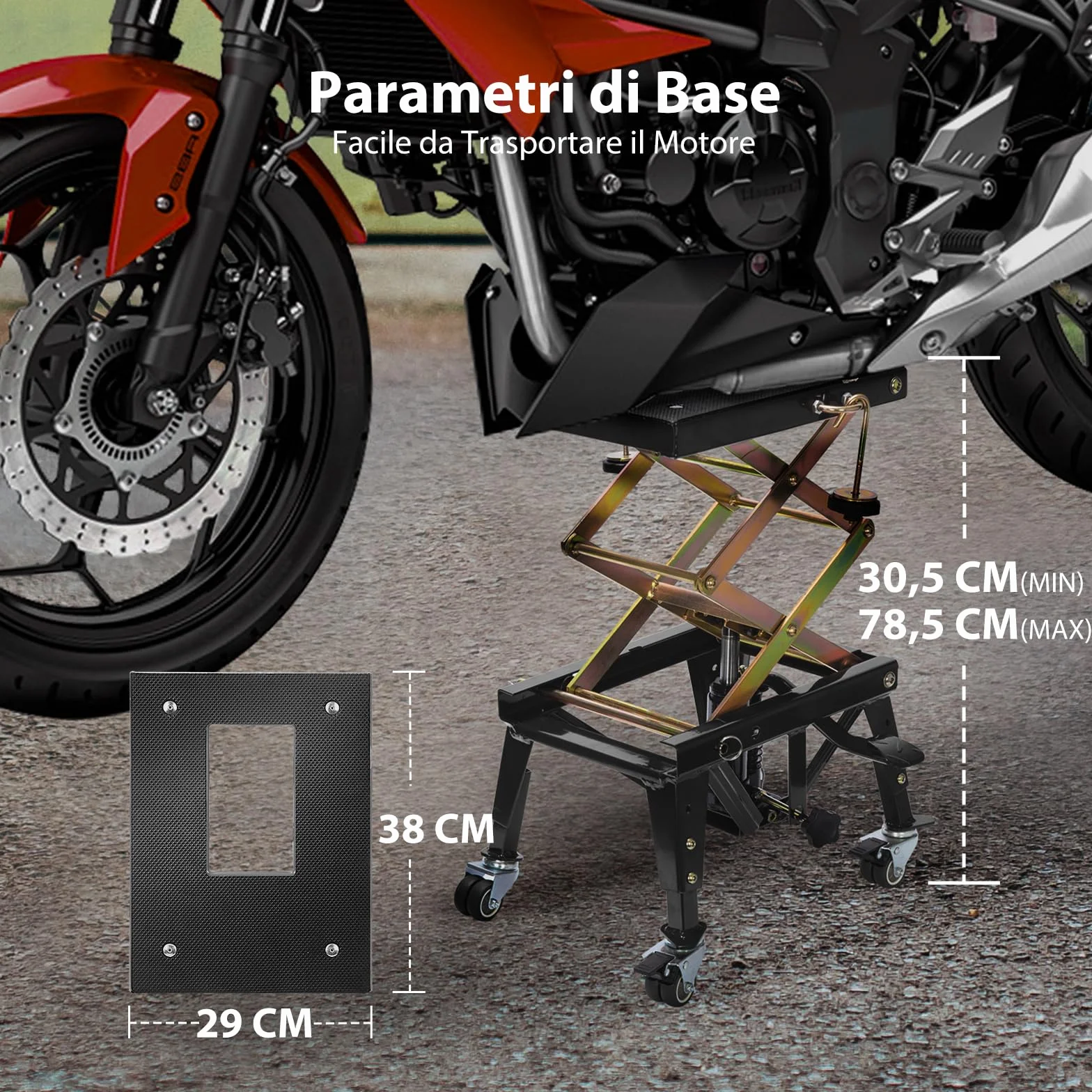 VIVOHOME Sollevatore Idraulico per Moto Fino a 160KG con Azionamento a Pedale Sollevatore a Pantografo per ATV Dirt Bike con 4 Rotelle