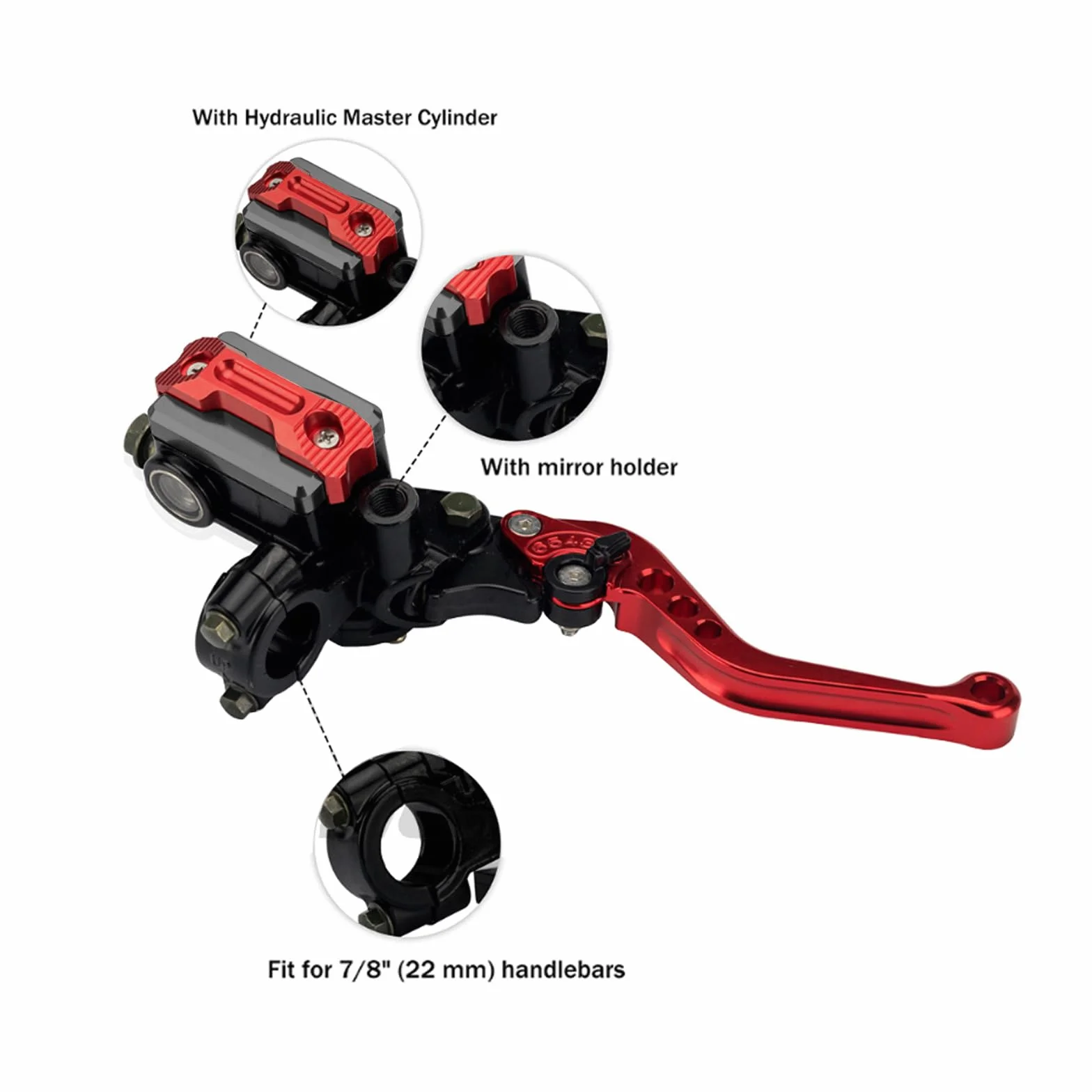 Kit Leva Frizione Freno Motocicletta 7/8" Universale Regolabile Idraulicamente Rosso